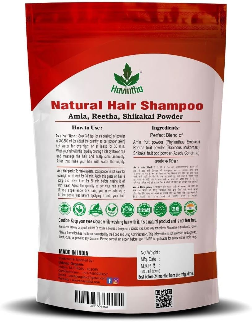 Havintha Natural Hair Shampoo with Amla Reetha Shikakai Powder (227G) and Natural Hair Conditioner (250G) (Combo Pack of Shampoo & Conditioner) image number 5