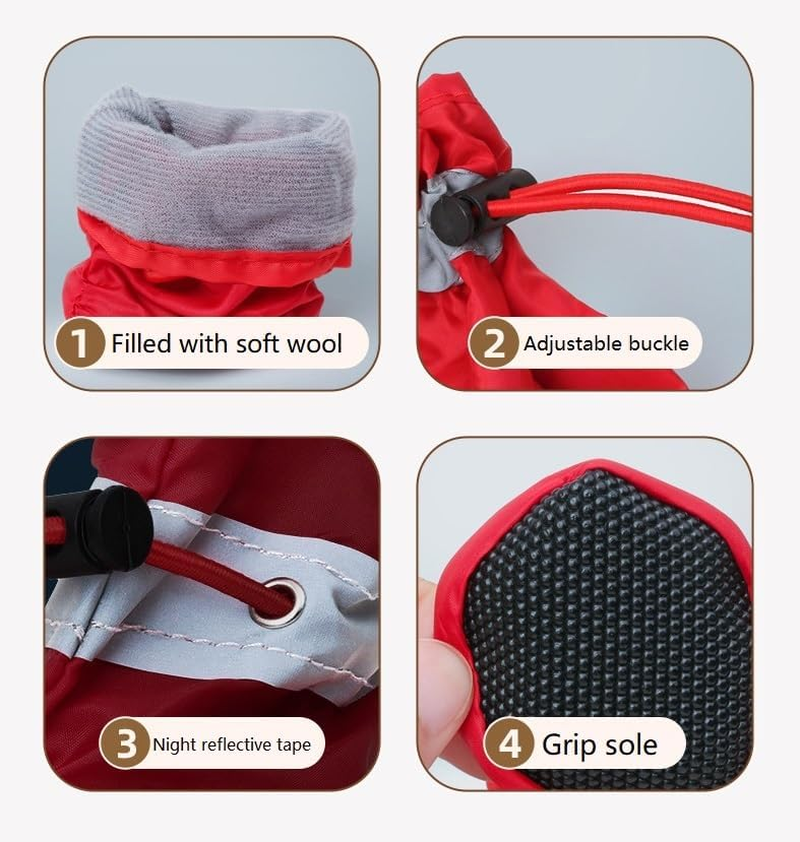 Dog Boots Water Resistant Dog Shoes with Reflective Straps, Soft Plush Lining and Anti-Slip Sole (Red, 4) image number 1