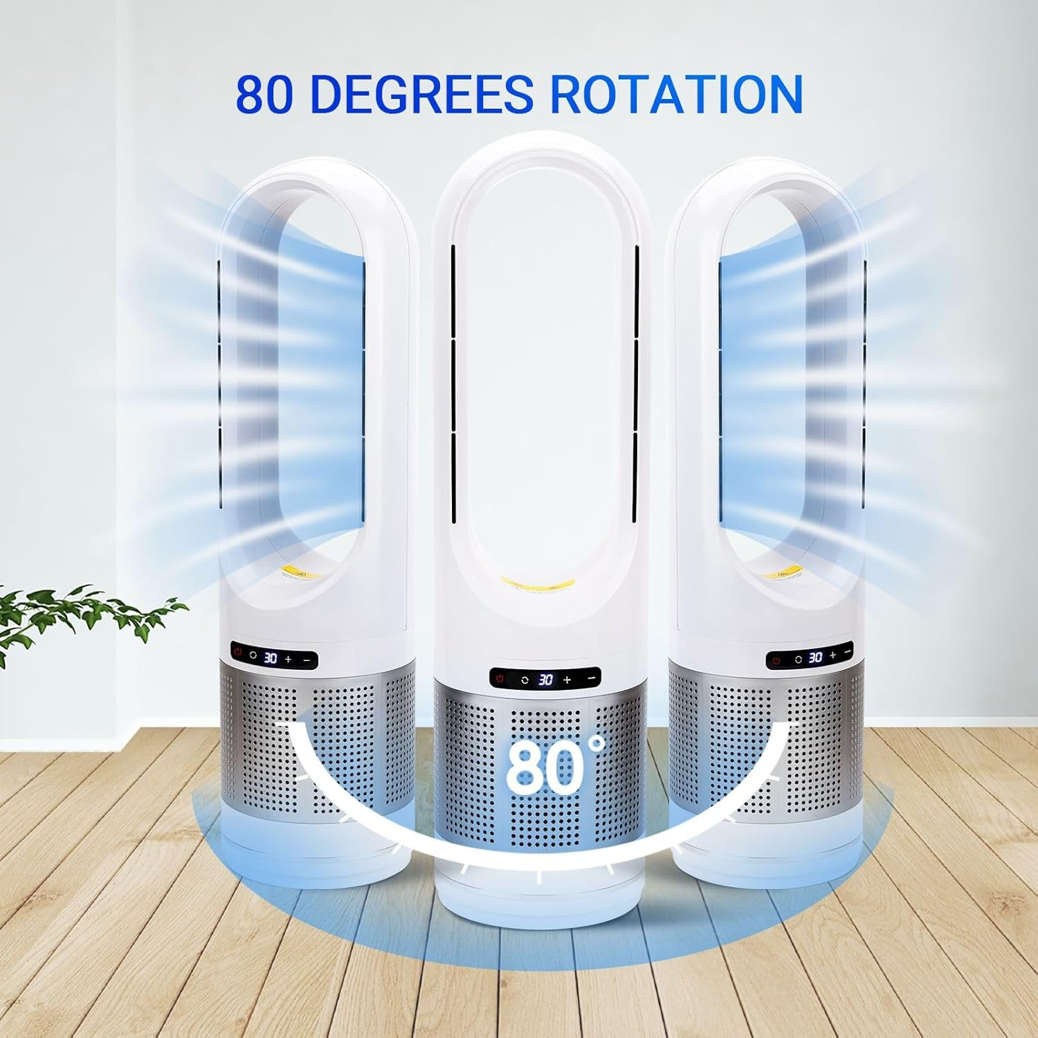 3In1 Tower Fan Heater Cooler Electric Bladeless Oscillating Space Hot Cool Air HEPA Filter Purifier Timer - 046Jr image number 6