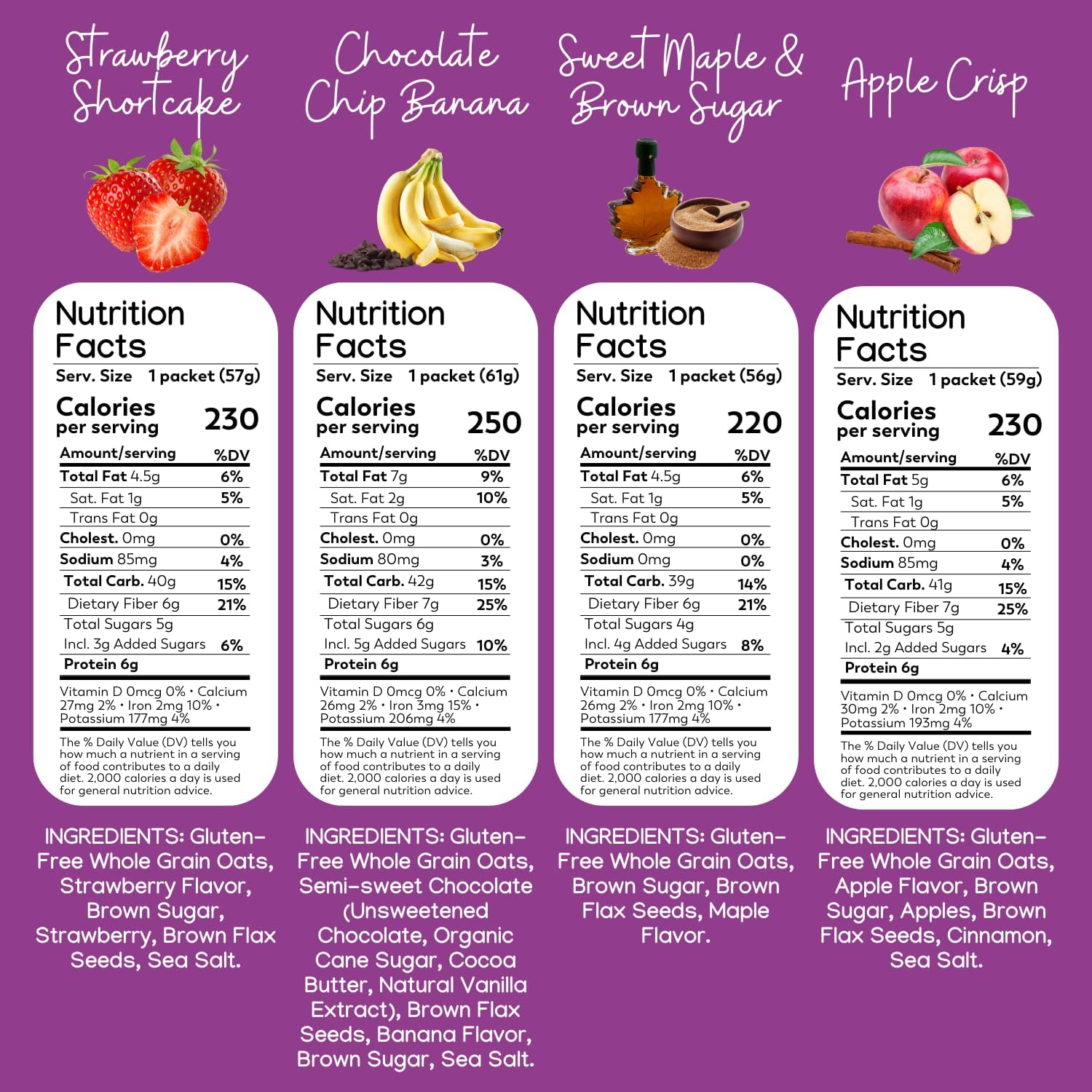 Molly & You Variety Overnight Oats - Apple Crisp, Strawberry Shortcake, Chocolate Chip Banana, Sweet Maple & Brown Sugar (Pack of 6) - Healthy Natural Source of Protein Oatmeal Breakfast, a Vegan image number 6