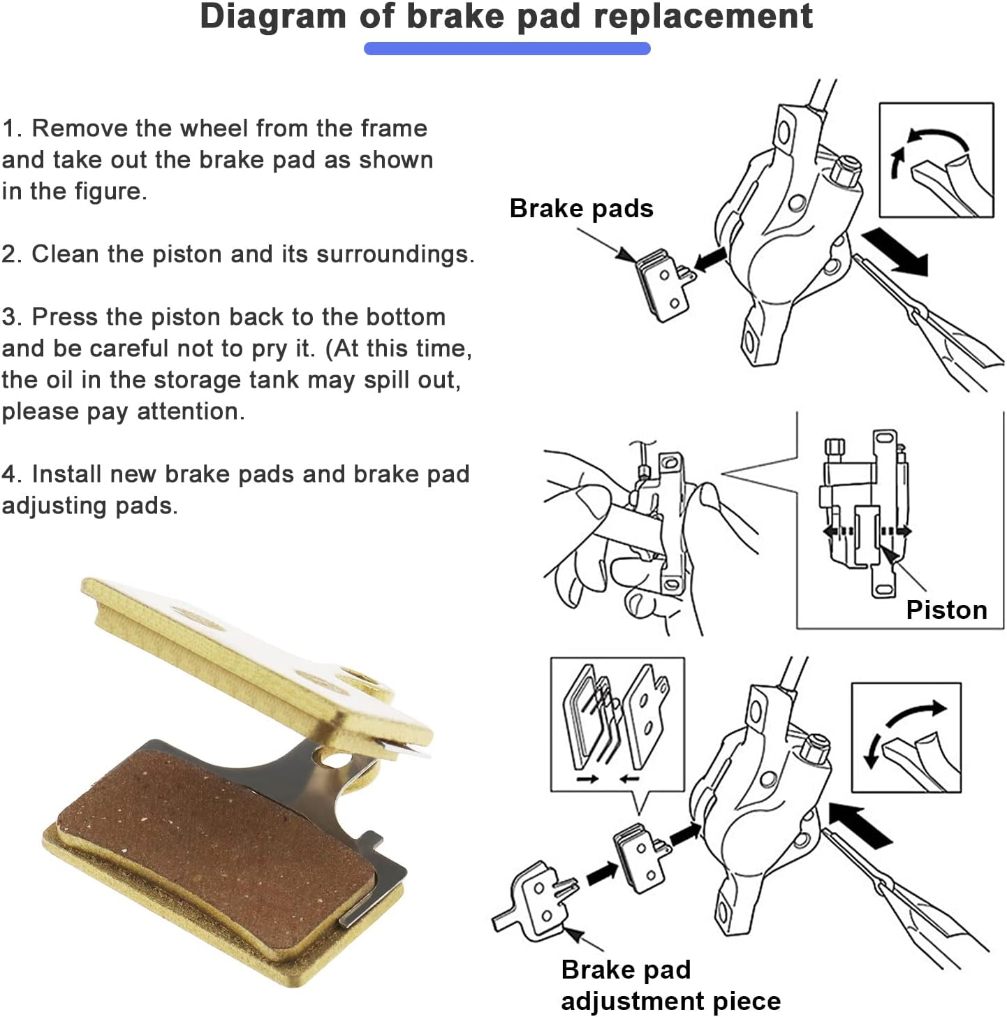 4 Pairs Bicycle Disc Brake Pads Compatible with Shimano Deore M610 M615 M6000 SLX M666 M675 M7000 XT M785 M8000 Saint BR-M820 Disc Brakes Sintered Metal image number 3