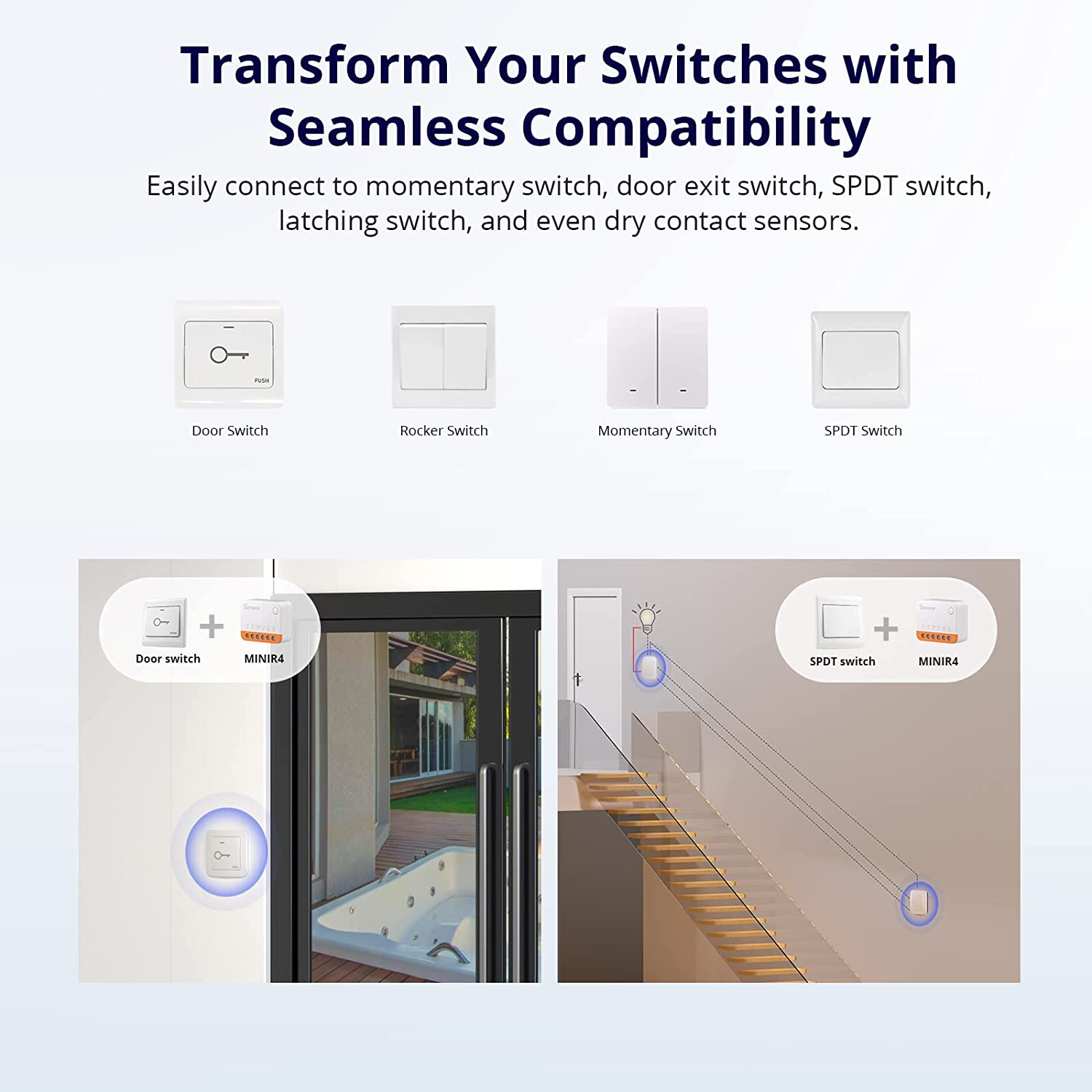 SONOFF MINIR4 Wifi Smart Switch 2 Way 4 Pieces - Smart Light Switch with Timing Function, Relay Split Mode, 2.4G Wifi, Neutral Conductor Required, Compatible with Alexa/Google Home/Ewelink App image number 3