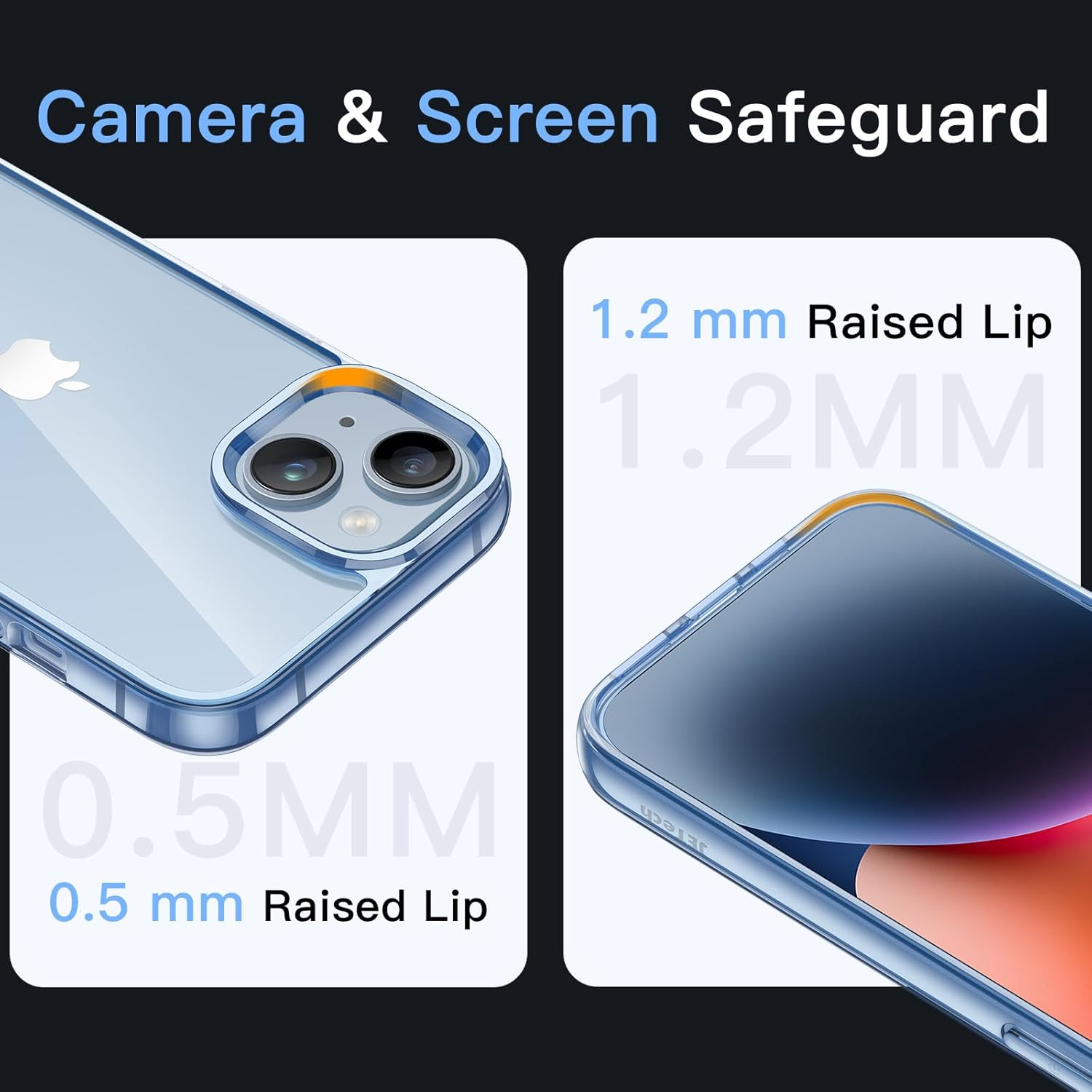 Jetech Case for Iphone 14 plus 6.7-Inch, Non-Yellowing Shockproof Phone Bumper Cover, Anti-Scratch Clear Back (Sierra Blue) - Black image number 6