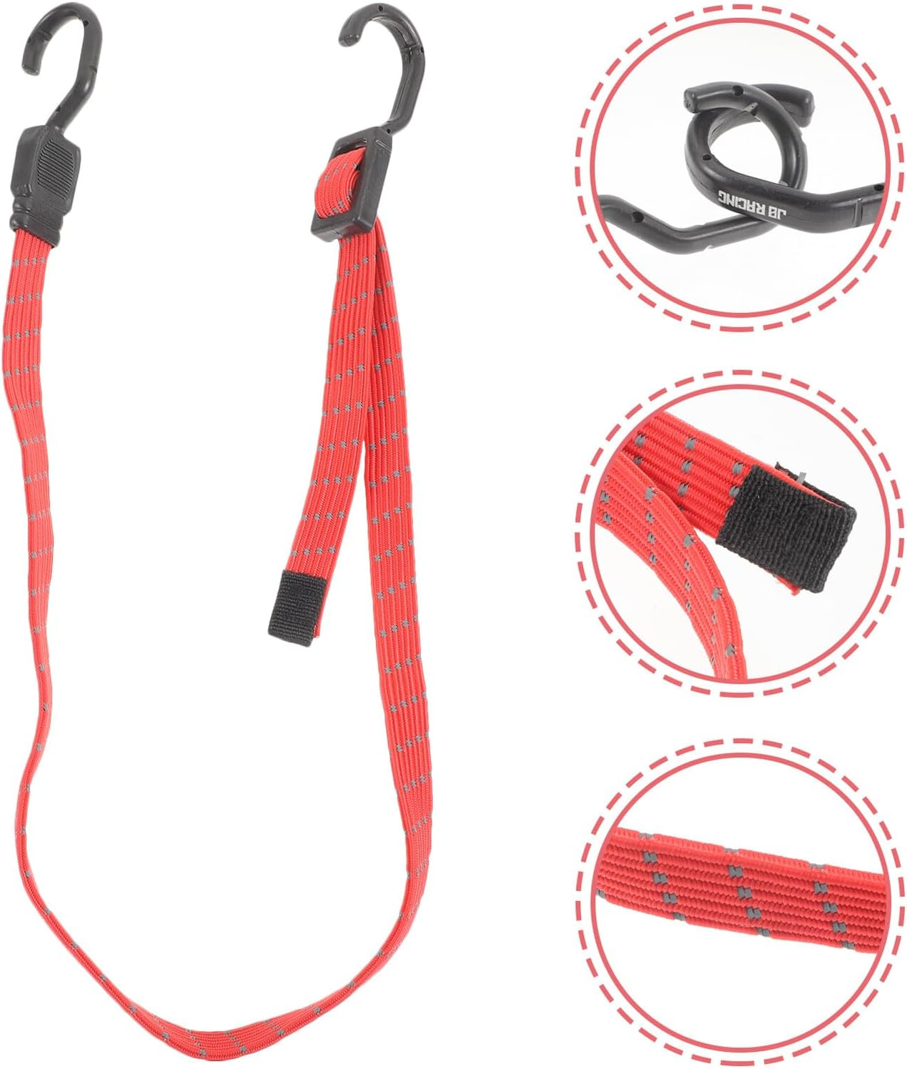 Ifundom Bungee Cords with Hooks Elastic Cargo Binding Straps Red Travel Luggage Fixing Belt Adjustable Outdoor Multi-Purpose Tie-Down Rope