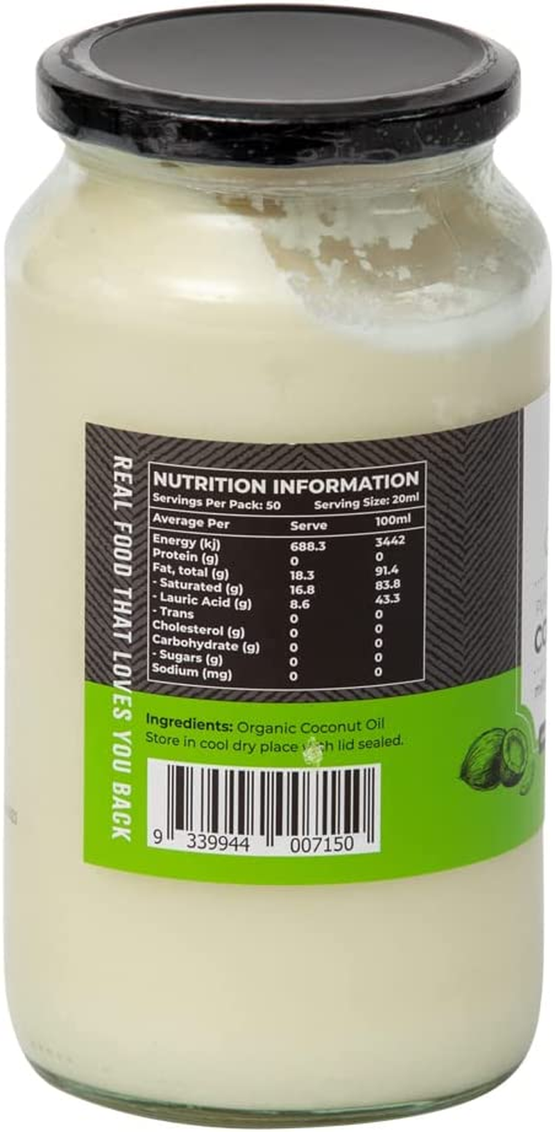 Honest to Goodness, Organic Coconut Oil Purified/Deodorised, 1 Liter - High-Quality Cooking Oil, with Minimal Coconut Flavour or Aroma, High Smoking Point.