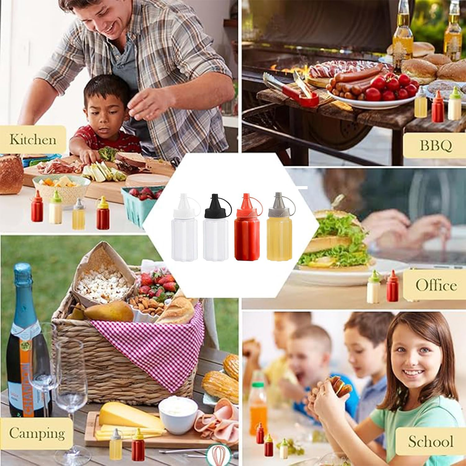 Roczential 4 Pieces Mini Squeeze Bottles Bento Box Plastic Condiment Bottle Tomato Ketchup Salad Honey Dressing Container(8 X 3.2Cm) image number 3