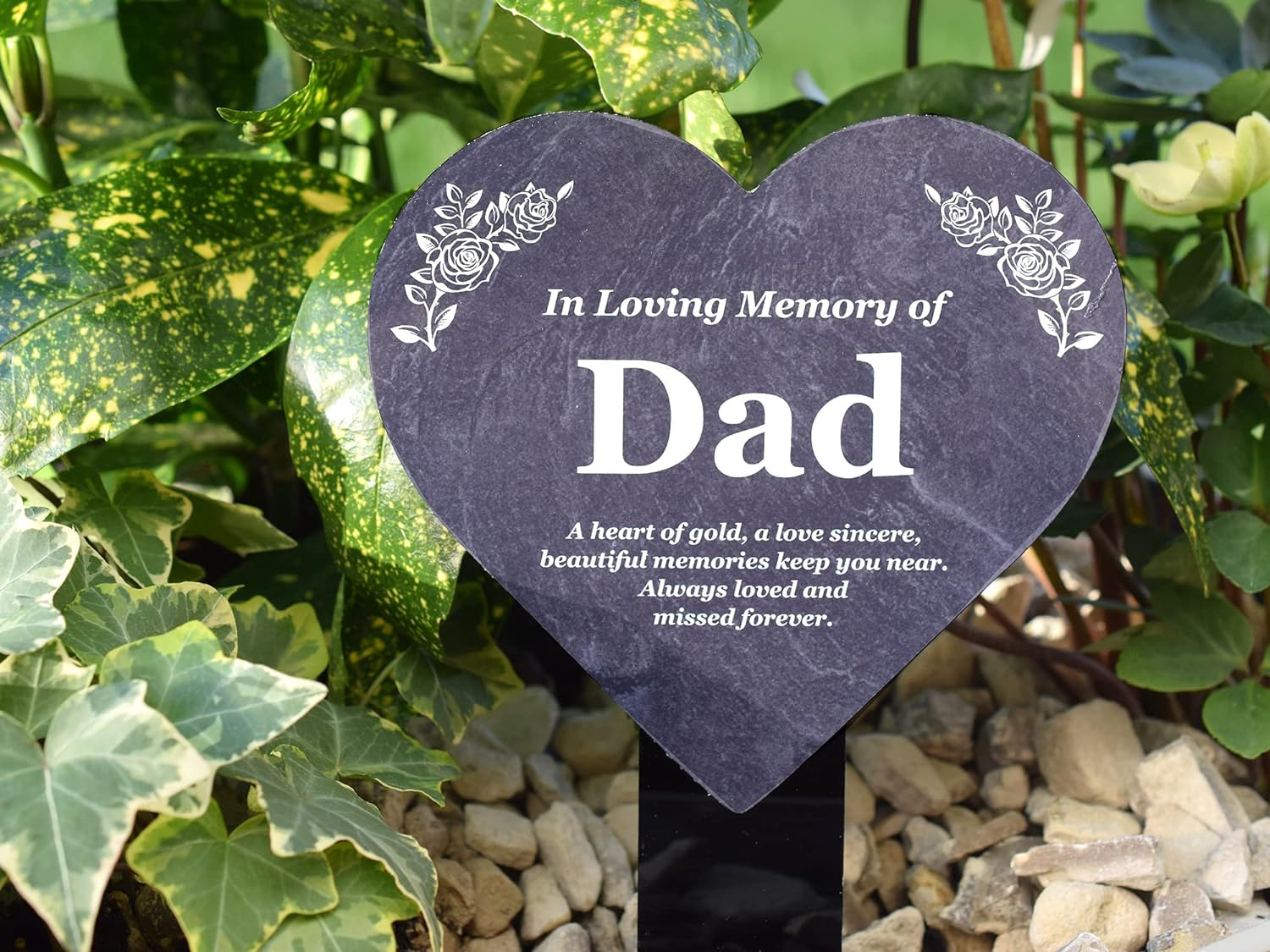 Dad Memorial Heart Shaped Plaque, Grave Marker - Printed with Remembrance Poem, Mounted on a Sturdy Acrylic Stake image number 5