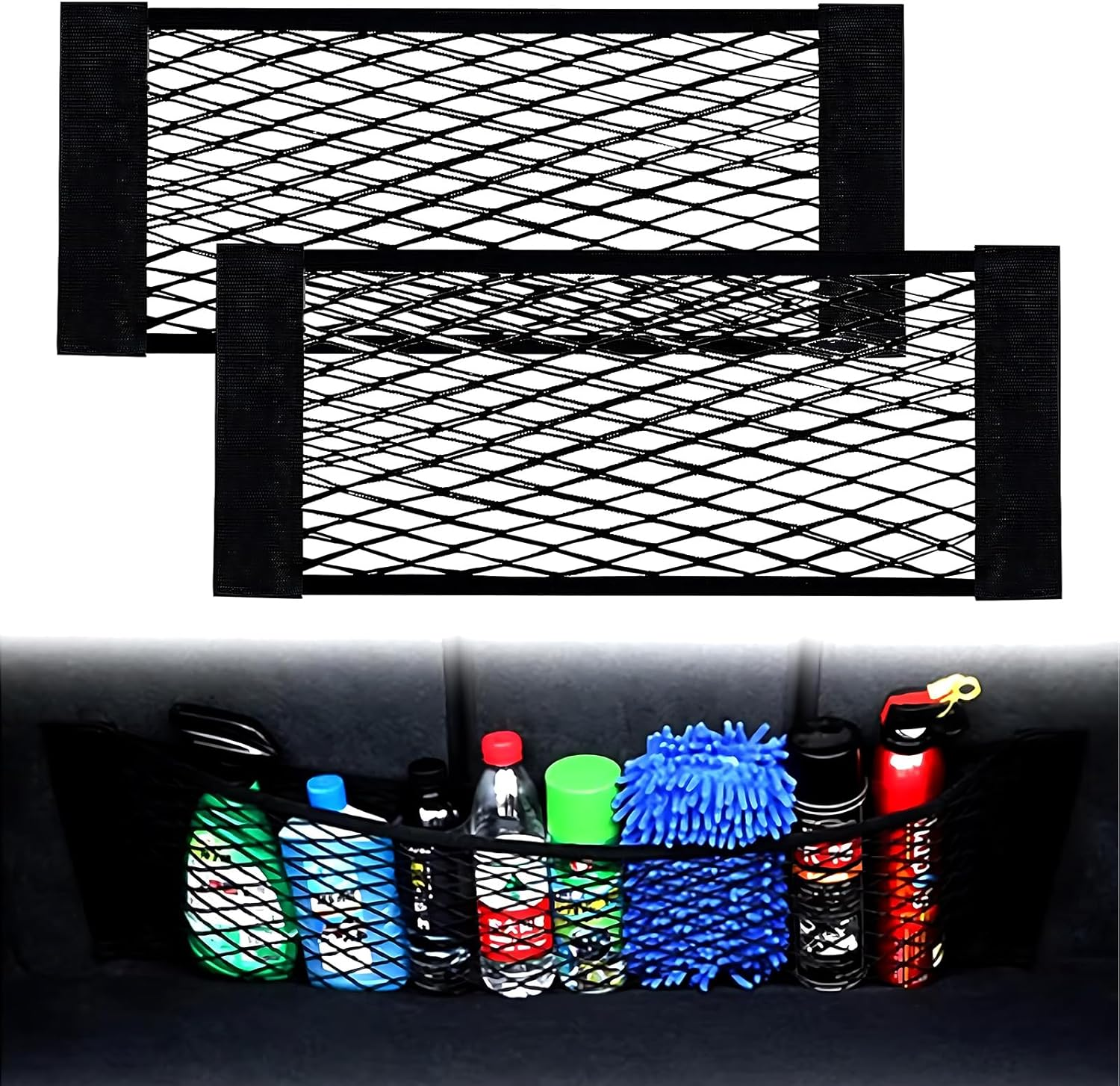 CHEUNGHAO 2-Pack 25X80Cm Elastic Mesh Storage Pockets with Hook & Loop Tape - Versatile Cargo Net Wall Sticker Bags for Car, RV, and Home Organization image number 5