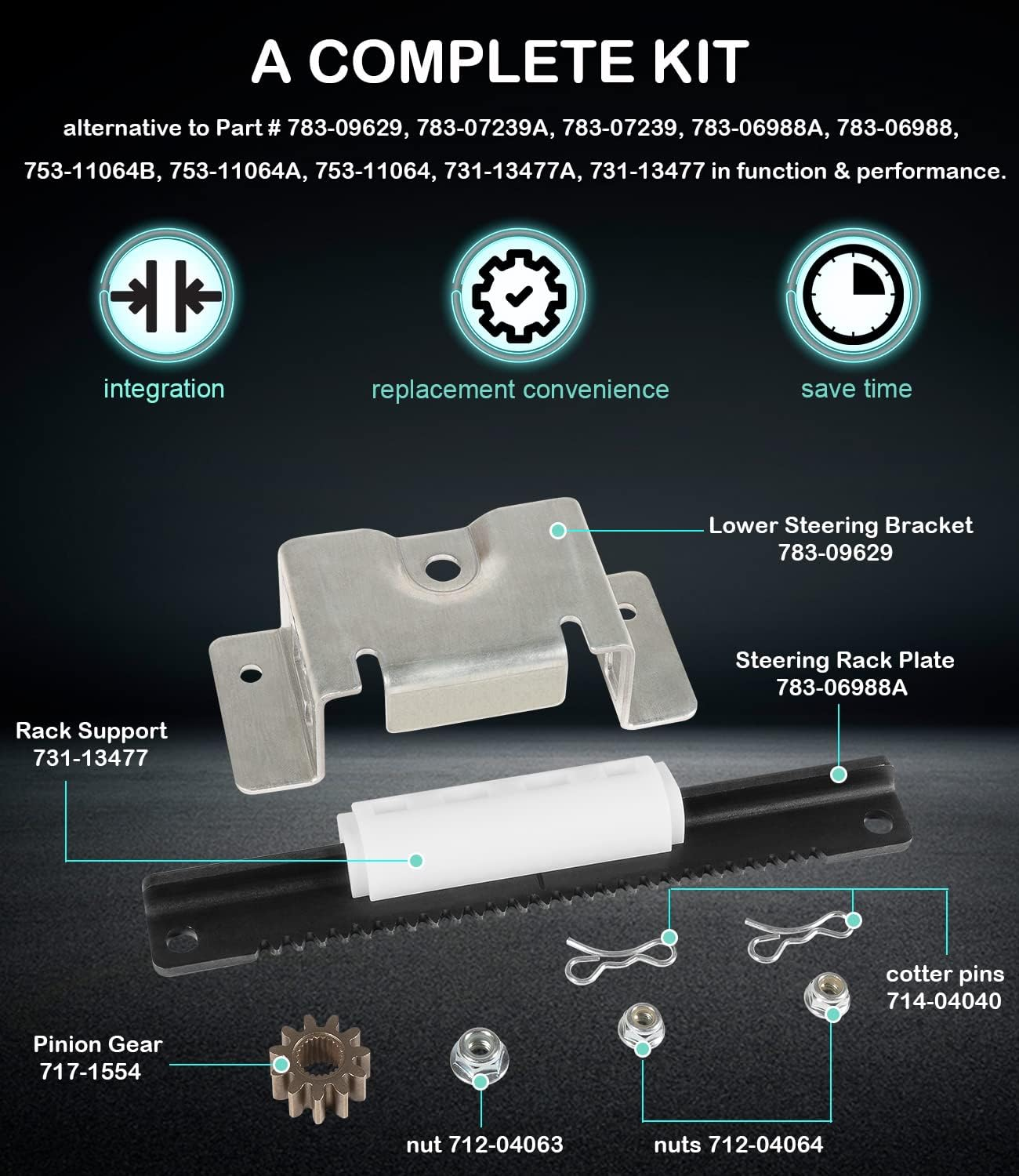 753-11064B CR12 Steering Service Kit Lawn Mower Steering Rack Kit for Cub Cadet CC30 CC30H CC30E Hydro Mini Riders/Mtd Columbia CR30/ Craftsman R1000 Lawn Tractor Lawn Mower image number 4