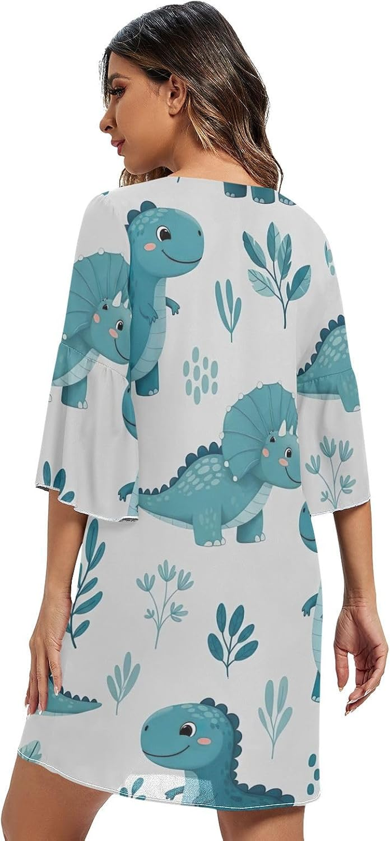 Cute Dinosaur Blue Casual Dress Printed Line Maternity Dress