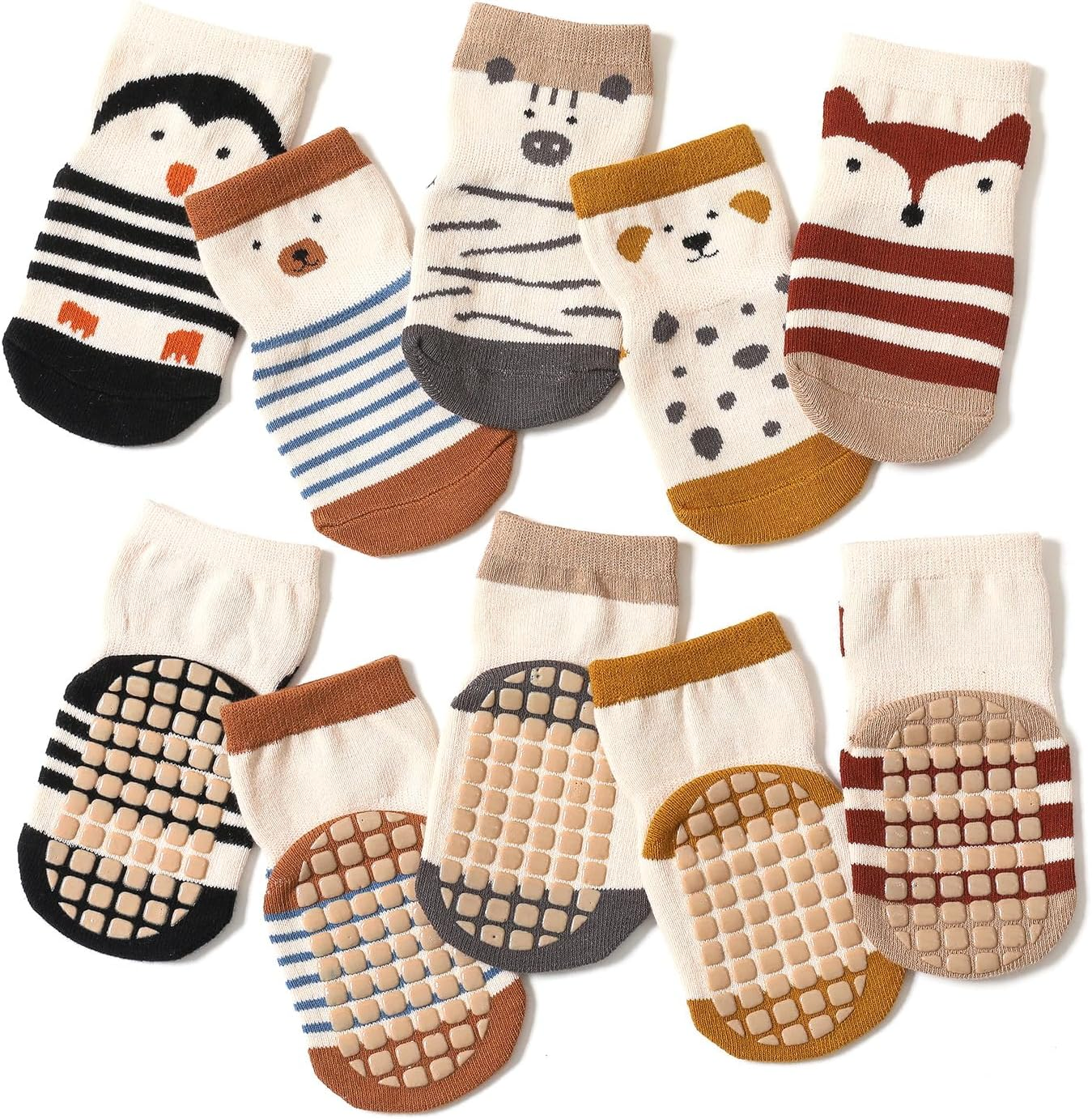 Non Slip Kids Toddler Floor Socks with Gripper 5 Pairs Soft Cotton Crew Socks for Baby Unisex Ankle Anti-Slip Socks for 0-5 Year Girl Boy
