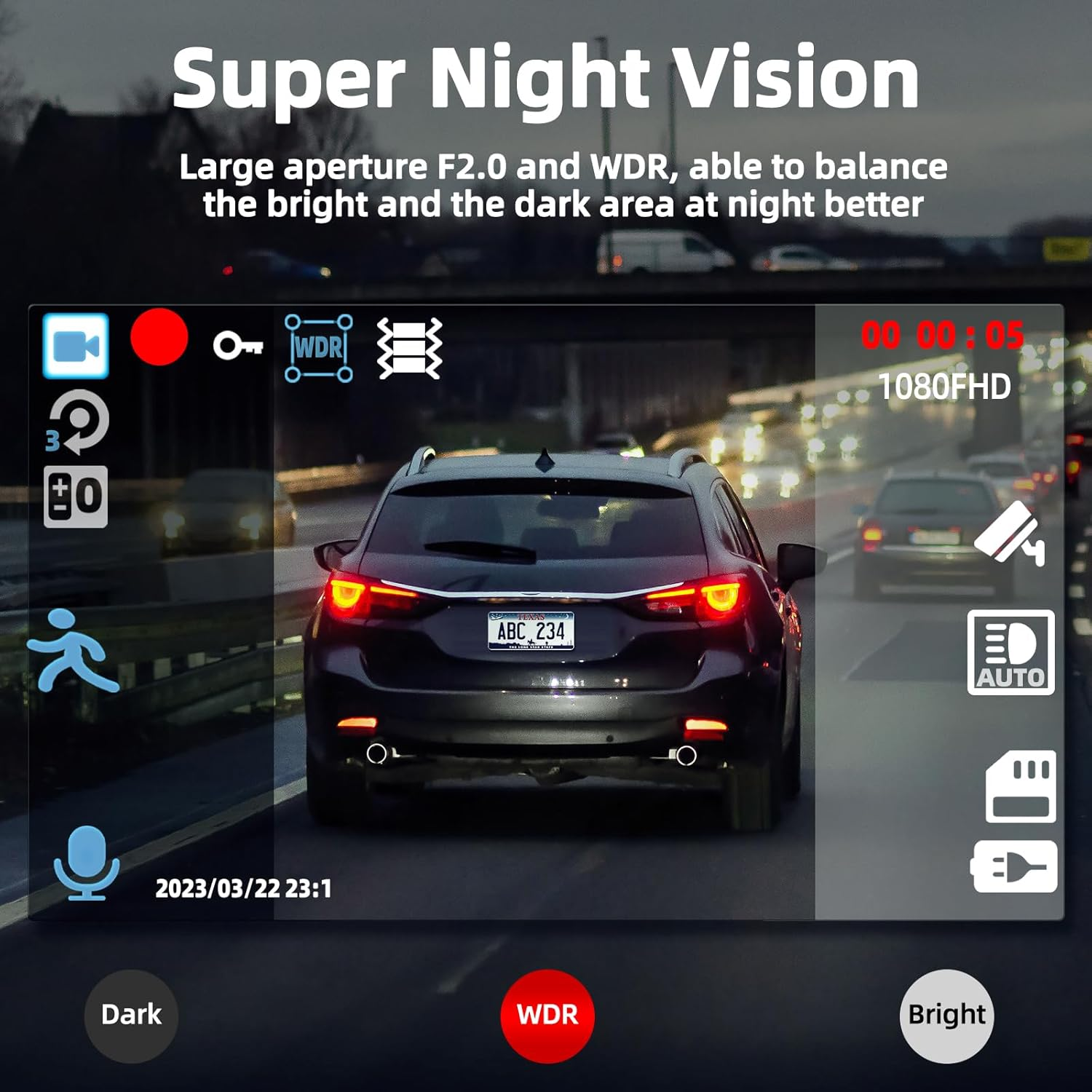 Dual Dash Cam Front and inside with 64GB Card,Milerong X25 1080P Dash Camera for Cars with Infrared Night Vision,Loop Recording,G-Sensor,24H Park Monitor,Inside Car Camera for Uber/Lyft/Taxi Driver image number 3