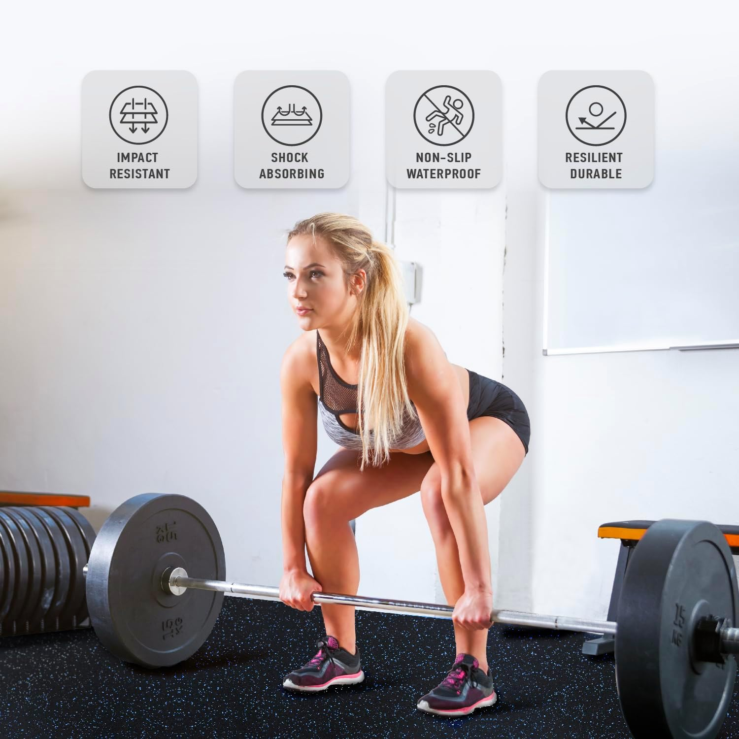 AIRHOP 0.56 Inch Thick Upgraded Exercise Equipment Mats, 6 Tiles Rubber Top with High Density EVA Foam, Large Interlocking Puzzle Floor Protection Mat for Home Gym, Heavy Weight Workout, 24 X 24In image number 3