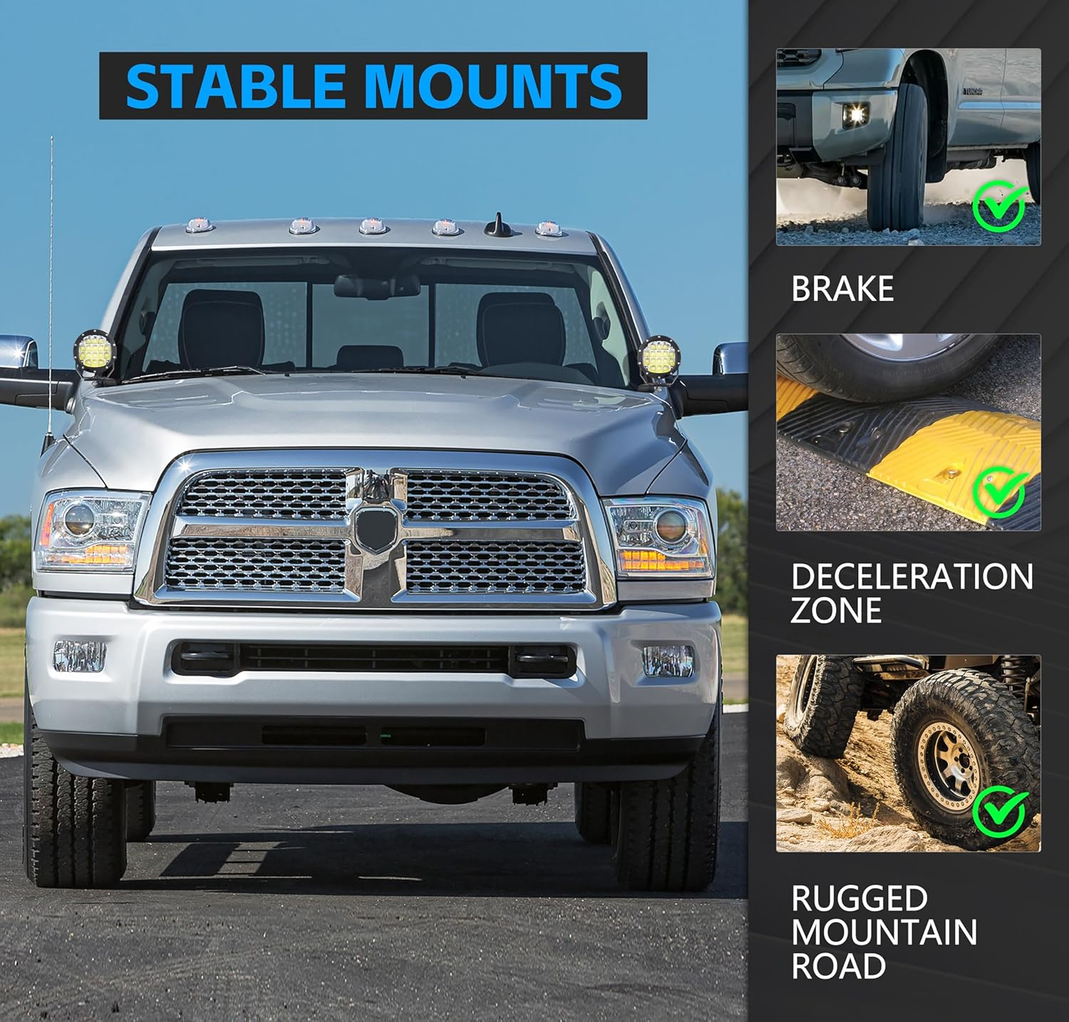 Ditch Light Brackets Hood Hinges Mount Bracket for Auxiliary Offroad LED Pod Work Lighting Compatible with 2009-2018 Dodge RAM 1500, 2019-2024 RAM1500 Classic, 2010-2018 RAM 2500 3500 (Black) image number 2