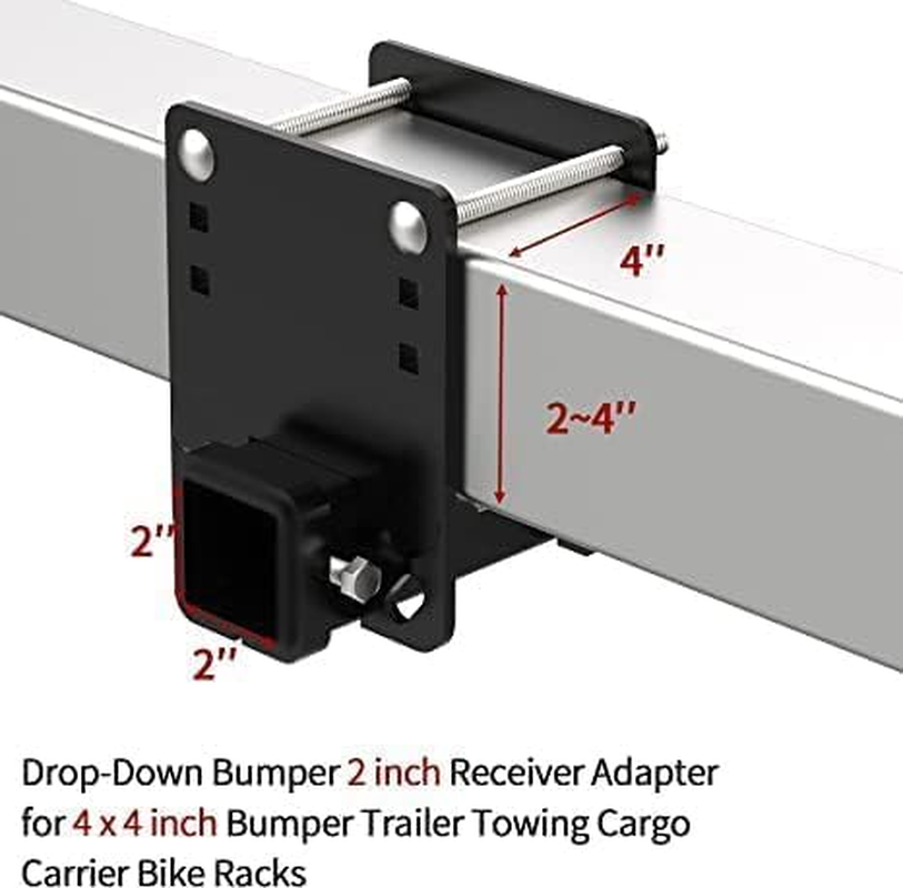 Hitch Receiver 2 Inch Adapter Receiver Fits for 4 X 4 Inches RV Bumper Square Bumper Beam Level Trailer Towing Purpose (Upgrade Include Cover) image number 1
