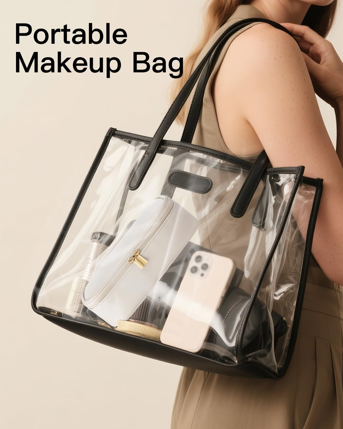 Vlando Travel Makeup Bag, Small Travel Beauty Bag Cosmetic Bag for Women Portable Makeup Organizer Case Bag Makeup Brush Organizer Pouch-White, Pillow White-Large - 01-Apricot White image number 4