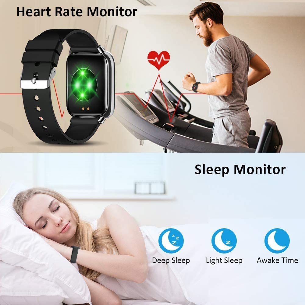 Smart Watch Fitness Tracker 1.69" Touch Screen Waterproof 24 Sports Modes with Body Temperature Heart Rate Blood Oxygen Monitor Sleep Quality Tracker 15 Days Battery Life Call & APP Message Reminder for Iphone Android Phones
