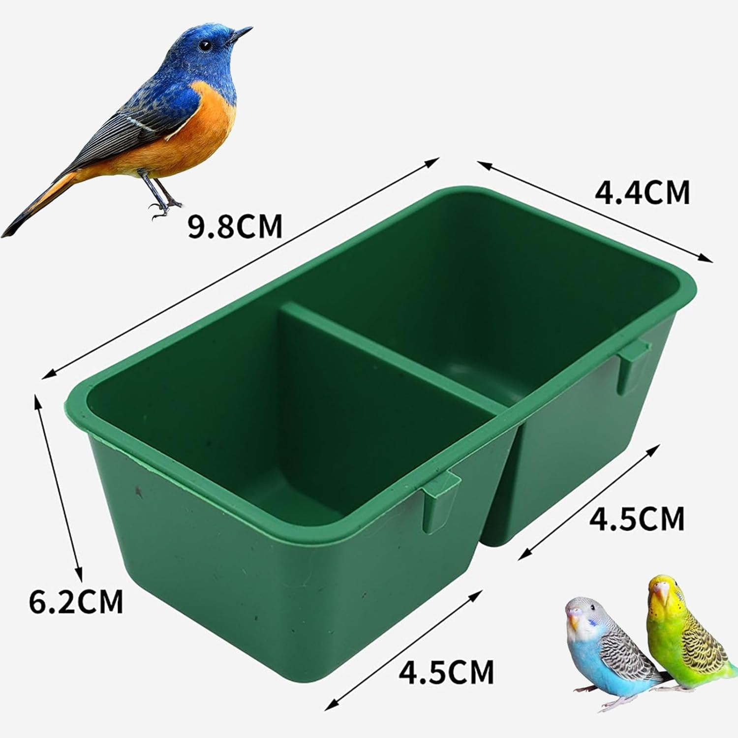 No Mess Bird Feeder Upgraded - 2 in 1 Parrot Cage Food and Water Bowl - Double Groove Bird Food Bowl for Cage for Hold Food, Water Universal Conjoined Food Box image number 5