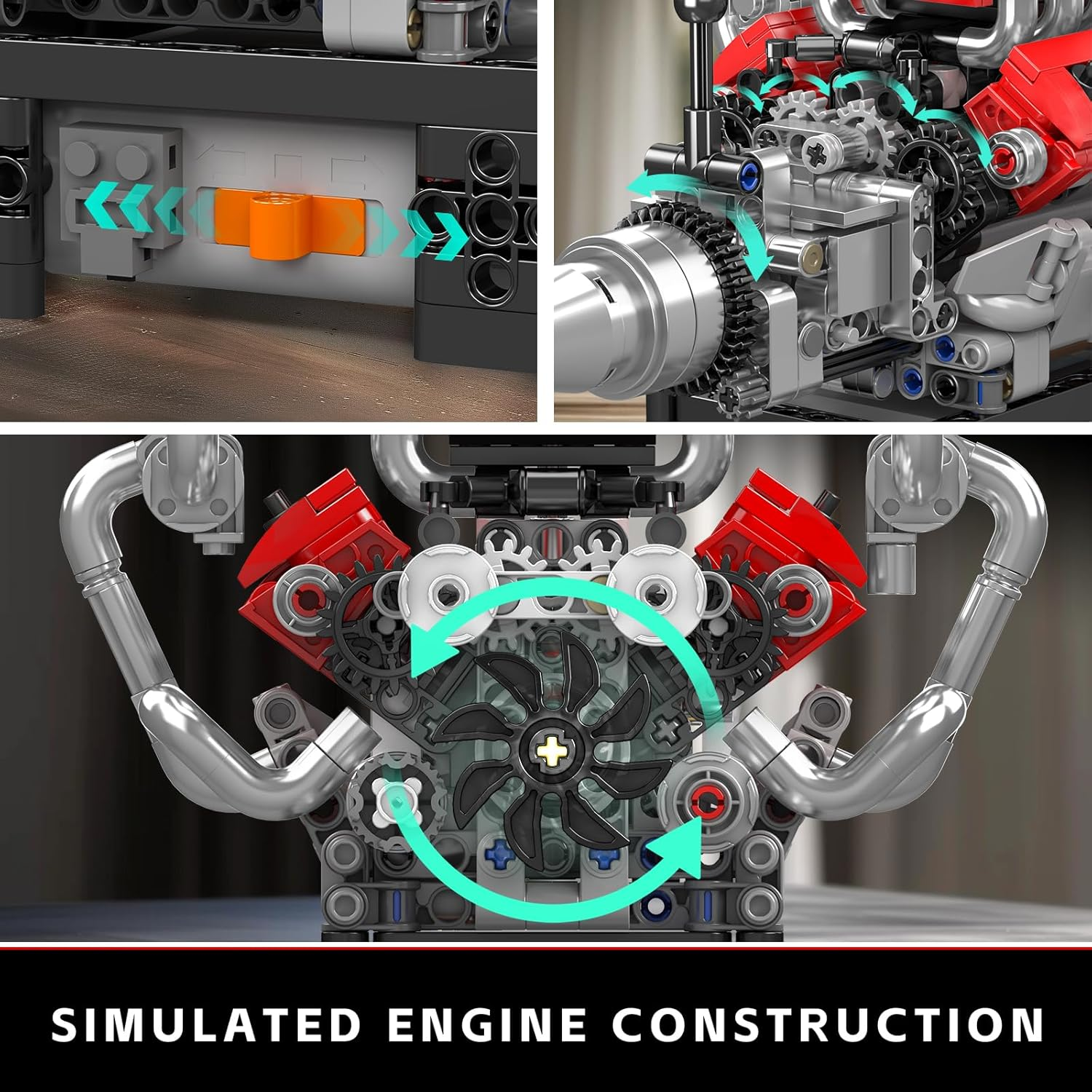 Mould King 10204 V8 Engine Building Blocks Sets, V8 Engine Model Kit That Run, Build Your Own STEM Model Mini Engine, 8-Cylinder FE Car Engine Building Engineering Toys for Kids/Adults(750+Pcs) image number 2