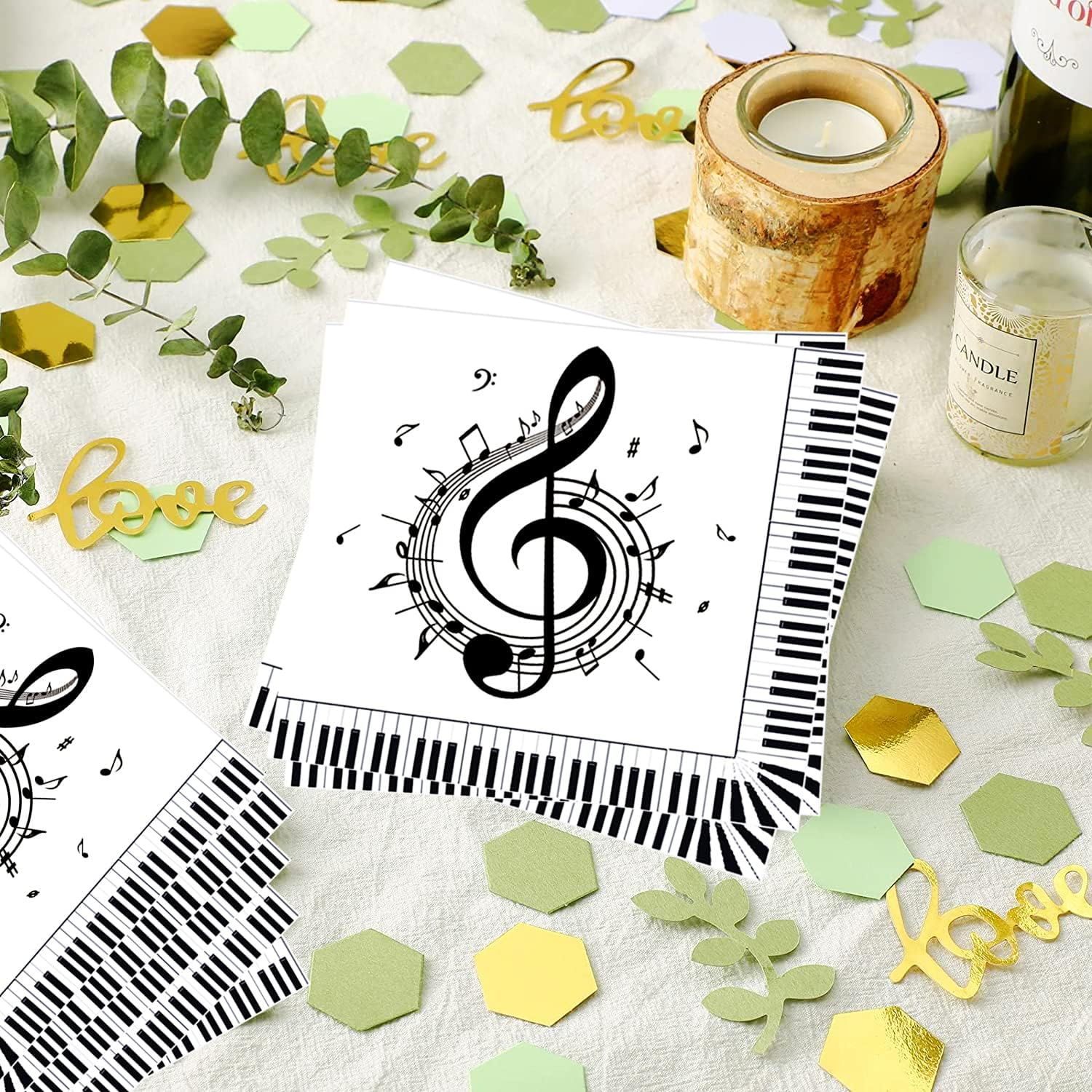 100Pcs Music Note Napkins Notes Party Supplies Disposable Musical Cocktail Luncheon Dinner Napkin for Themed Karaoke Birthday Decorations, Black & White image number 2