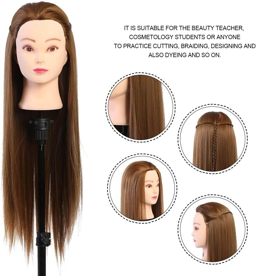 Training Head, Mannequin Head Hair Styling Manikin Cosmetology Doll Head Synthetic Fiber Hair Hairdressing Training Model Mannequin Doll with Table Clamp image number 1