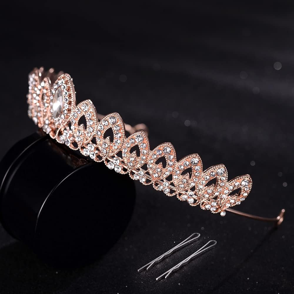 Rhinestone Crystal Tiaras and Crowns Headband for Women Birthday Pageant Wedding Prom Princess Crown,Rose Gold - Rose Gold Tiara-2 image number 5