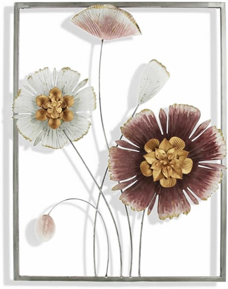 Metal Wall Art,Spring Flowers,50Cm Hanging Framed Wall Arts,3D Flowers Home Garden Decor,Sculpture for Indoor Outdoor, Xmas Gift,Thickness 5Cm image number 5