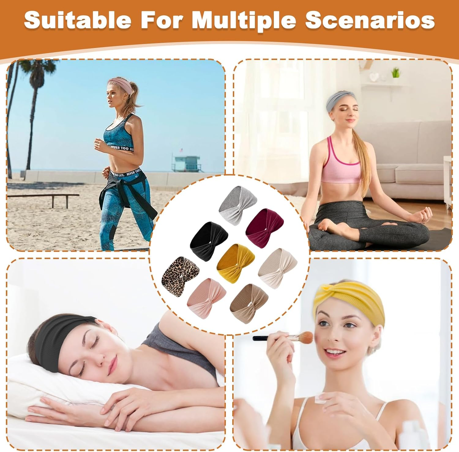 Women'S Hair Band, Pack of 8 Headbands for Women, Elastic Headband, Women'S Thin Non-Slip Hair Bands, Soft Headband Hair Band for Running, Sports, Yoga, Workout, Elastic Running Gym image number 4