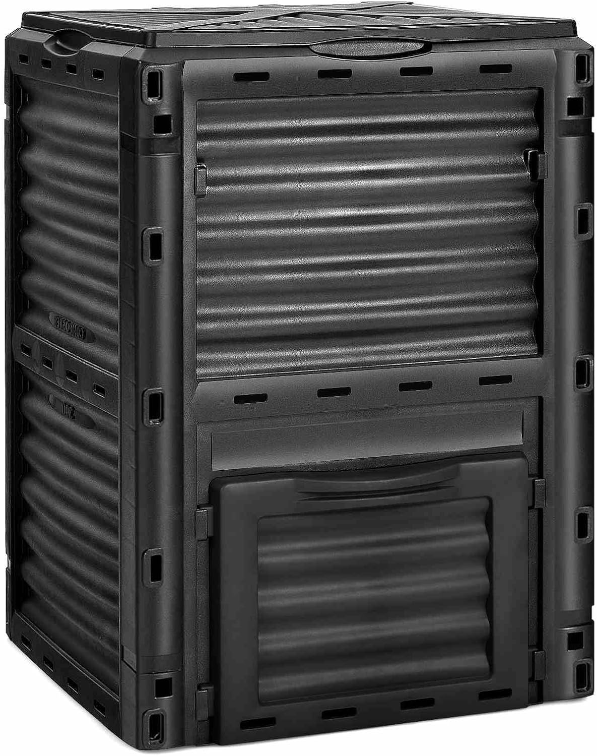 Costway Outdoor Compost Bin 300L for Kitchen Waste & Garden Scraps, Fast Creation of Fertile Soil Aerating Box W/Top Flip Door & Latch-On Lid, Bpa-Free & All-Season Garden Composter (Black + Green)