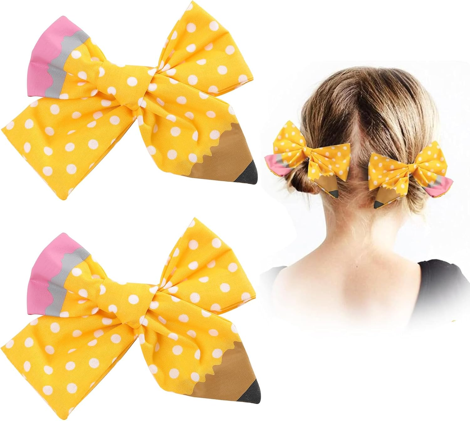 WERIGONI 2Pcs Back to School Hair Bow Clips Yellow Pencil Hair Clips Cute Hair Bows Girls Pencil Design First Day image number 6