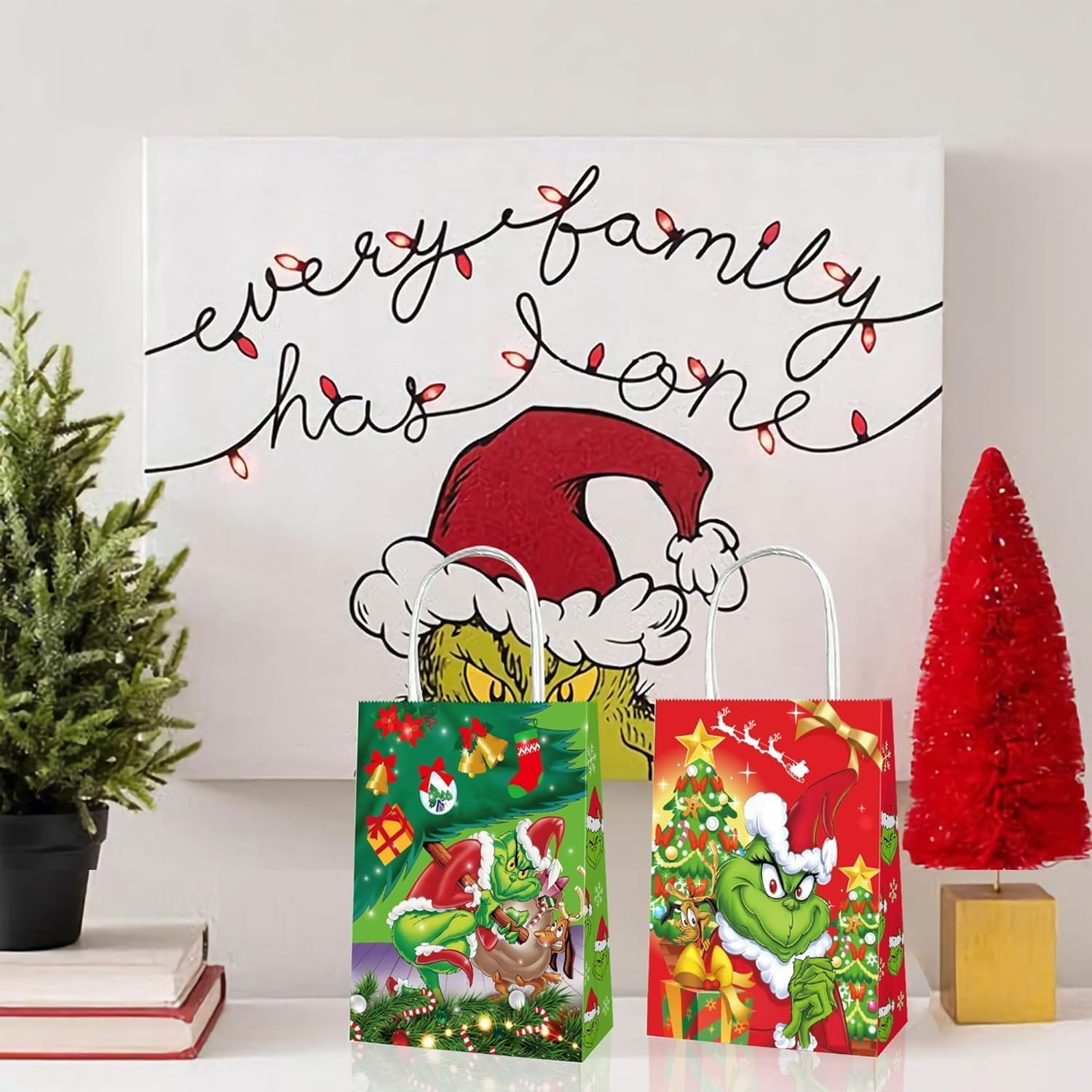 12PCS Christmas Party Gift Bags with Handles, Christmas Decorations Two Styles for Xmas Party Supplies Goodies Bag for Winter Holiday image number 4