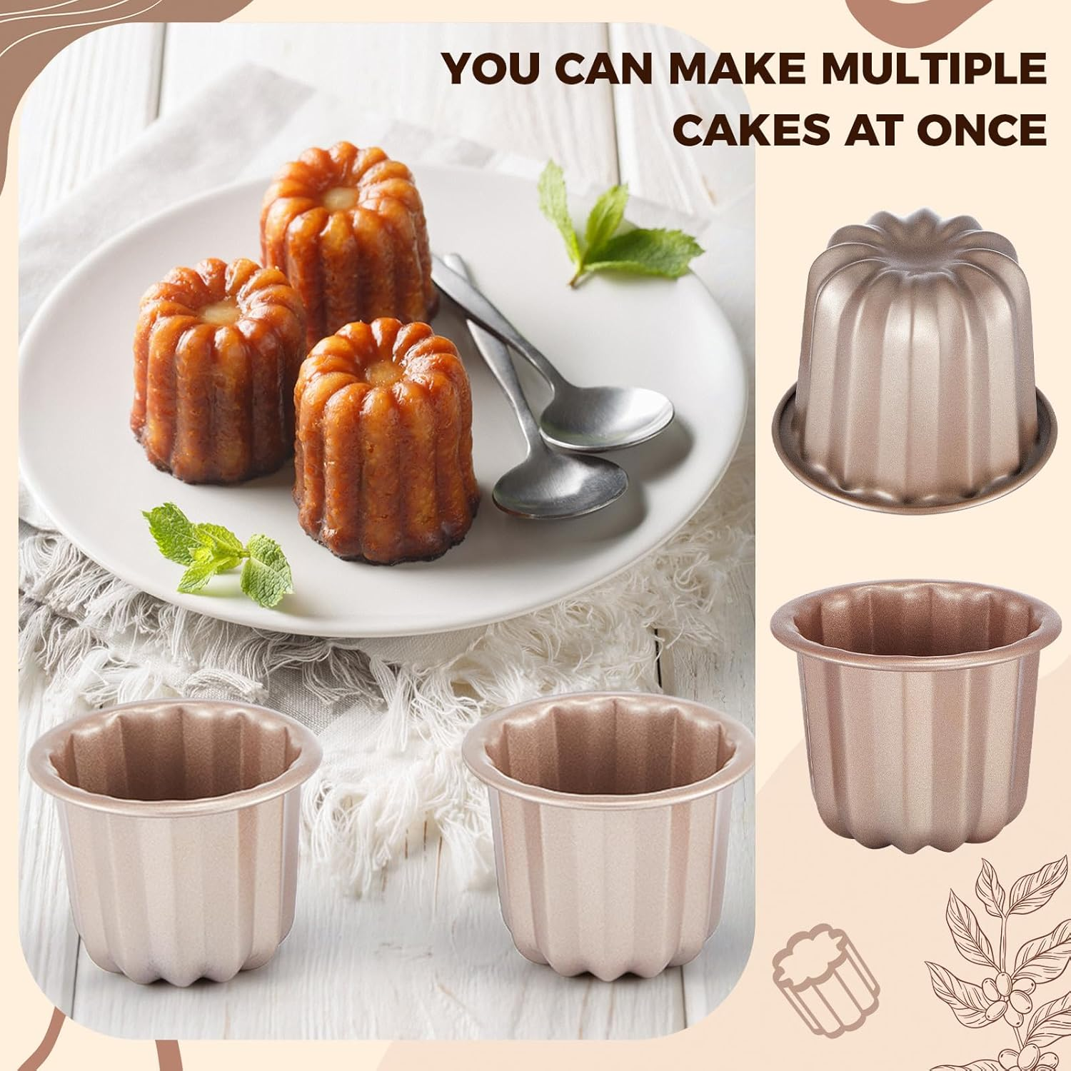 6Pcs Canele Mold Cake Pan Nonstick 2.9 Inch Canele Muffin Bakeware Cupcake Pan Carbon Steel Canele Pastry Molds Mini Cupcake Holders Cake Mold DIY Cake Muffin Baking Tool Decorating
