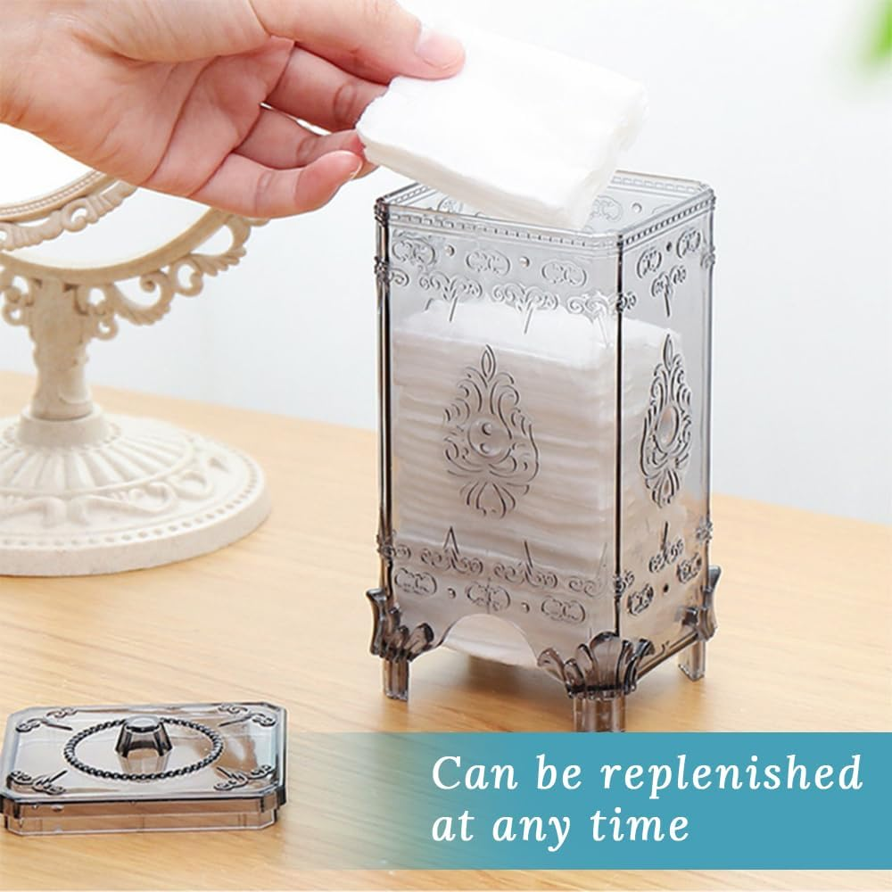 Cotton Pad Dispenser Container,Translucent Storage Box Organizer,Plastic Makeup Remover Pad Box Case, with Lid,Makeup Storage and Dustproof,For Bathroom Vanity Countertop(Grey) image number 3