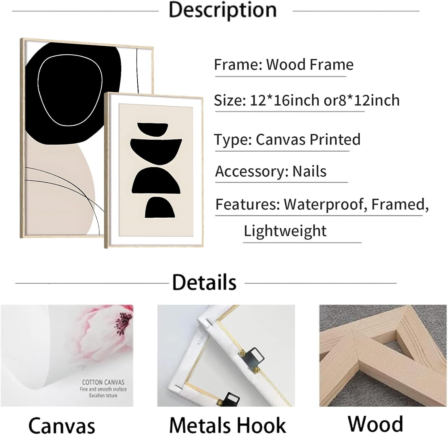 HONEYBABY Framed Canvas Wall Art for Living Room Boho Matisse Wall Art Minimalist Botanical Flower Wall Decor Modern Abstract Geometric Wall Poster Decoration for Bedroom Kitchen Bathroom Office (6PCS WALL ART 03, 12*16Inch+8*12Inch) image number 3