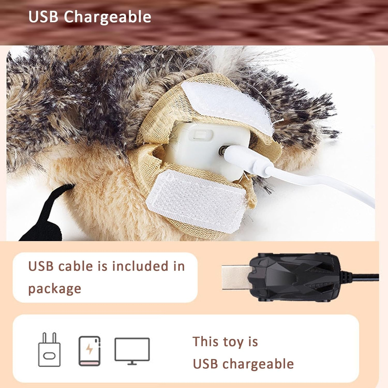 Cat Toys Rechargeable Flapping Bird Sparrow, Lifelike Chirp Tweet, Touch Activated Kitten Toy Interactive Cat Exercise Toys for All Breeds Cat Kicker Catnip Toy (Wings Flapping/Move,Chirp)