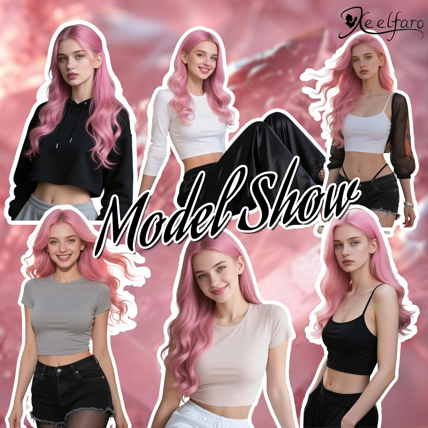 Xeelfaro Pink Wavy Long Wig for Women Full Head with Natural Curls & Soft Texture, Flowing 24Inch Wig for Special Occasions Style Statements (Pink, 24Inch)