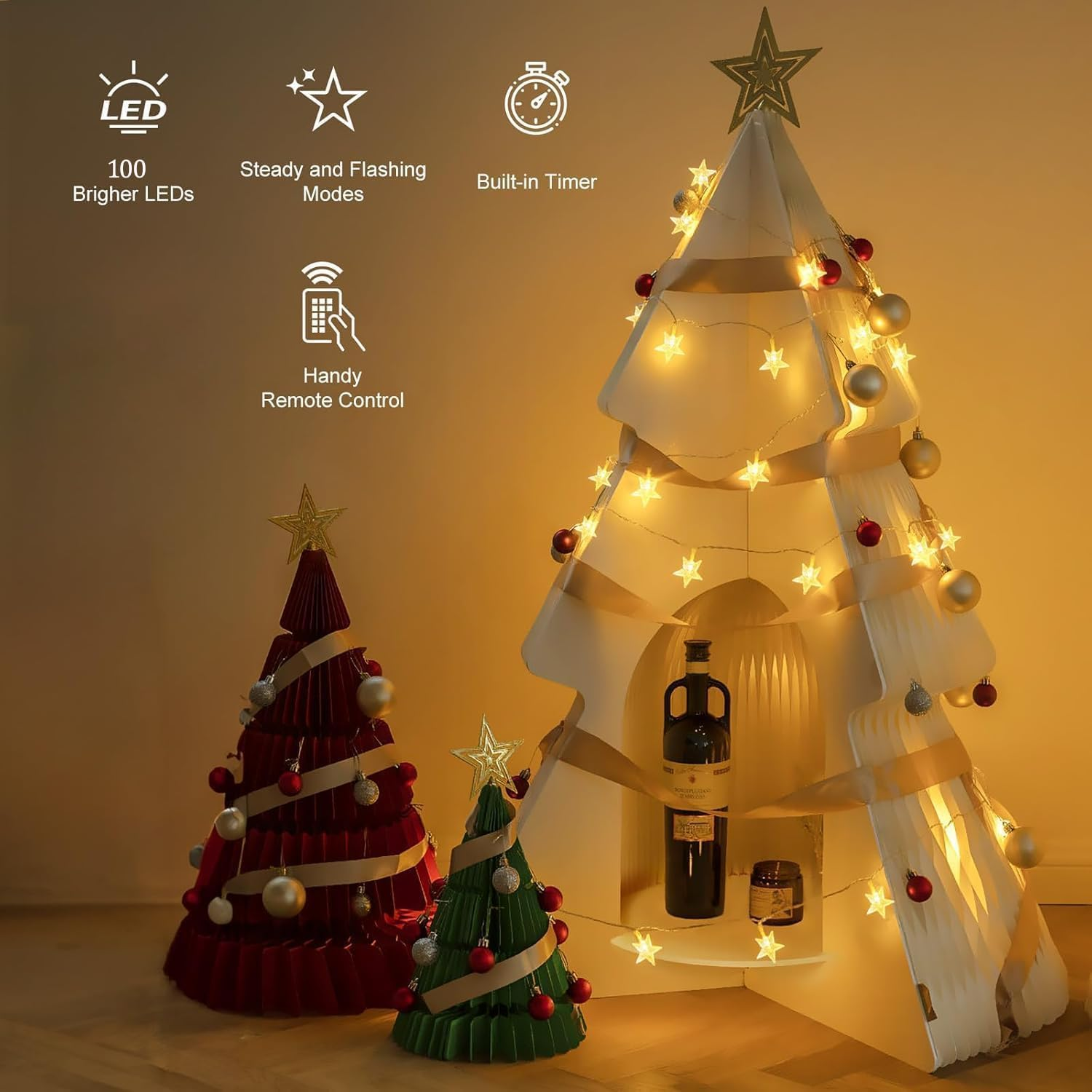 Star Lights 10M 100Led, Star String Lights USB Powered 8 Modes&Timer Star Fairy Lights Waterproof Led Star Lights Twinkle Christmas Lights Bedroom Porch Christmas Light Indoor Outdoor Warm White image number 3