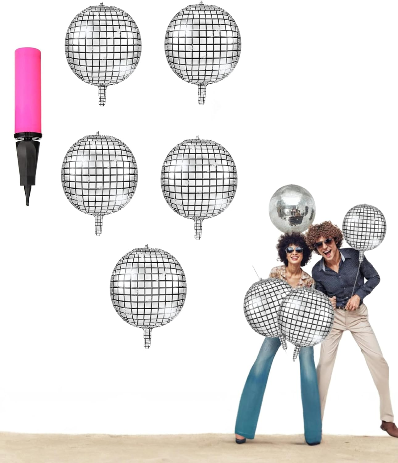 Honwor Disco Metallic Balloons Set of 5, 22 Inch 4D Mirror Foil Balloons with Air Pump, Vibrant Random Colors for Birthday & Party Decor image number 2