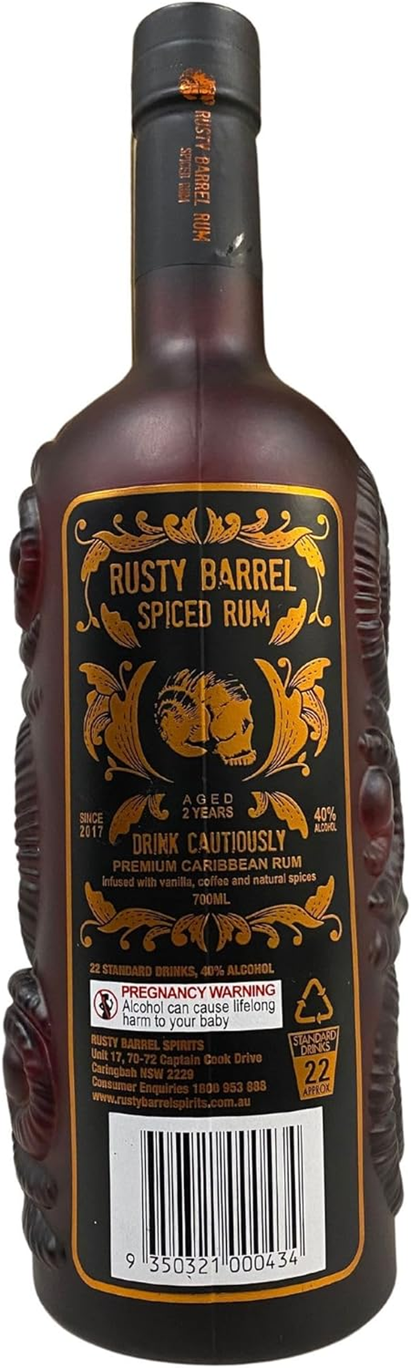 Rusty Barrel Spiced Rum 700Ml - Aged 5 Years - Premium Caribbean Rum Infused with Coffee, Vanilla, Cocoa, Orange Peel, Cinnamon & Other Spices. image number 2