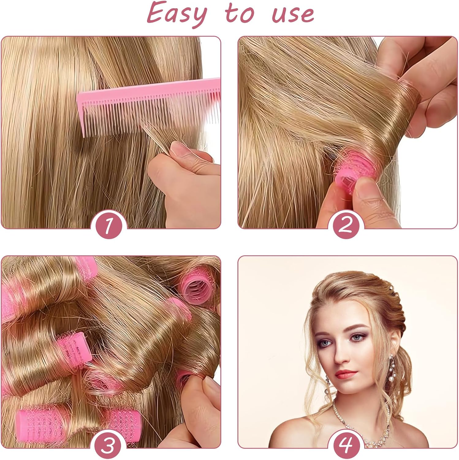 DHWEKU Pack of 37 Self-Adhesive Small Hair Rollers for Salon, Hairdressers, Rat, Tail, Comb, Curlers, Comes with a Tail Comb with Steel Needle Tip, Random Colour image number 4