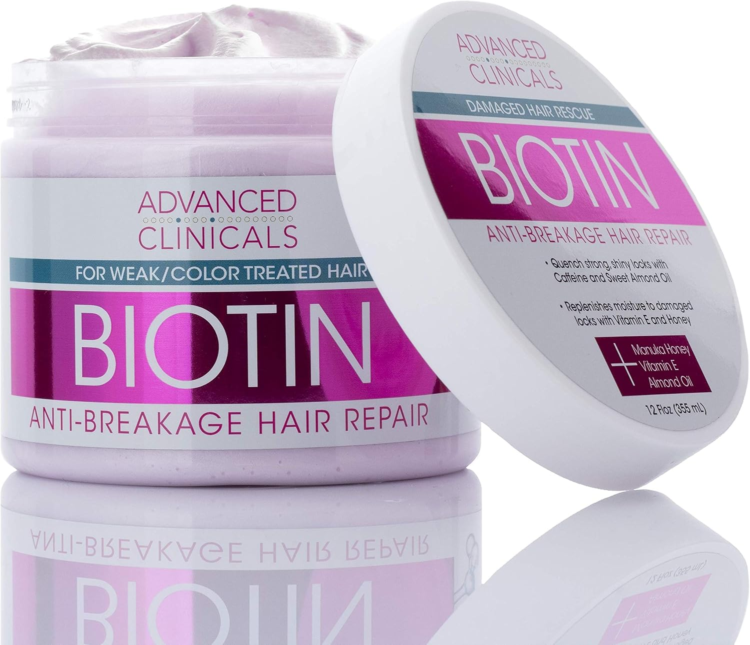 Advanced Clinicals Biotin Anti-Breakage Hair Repair Mask. Strengthen Broken, Color-Treated Hair with Repairing Deep Conditioner Manuka Honey & Caffeine. Hydrating Mask Restores Weak Hair, 12 Oz. image number 5