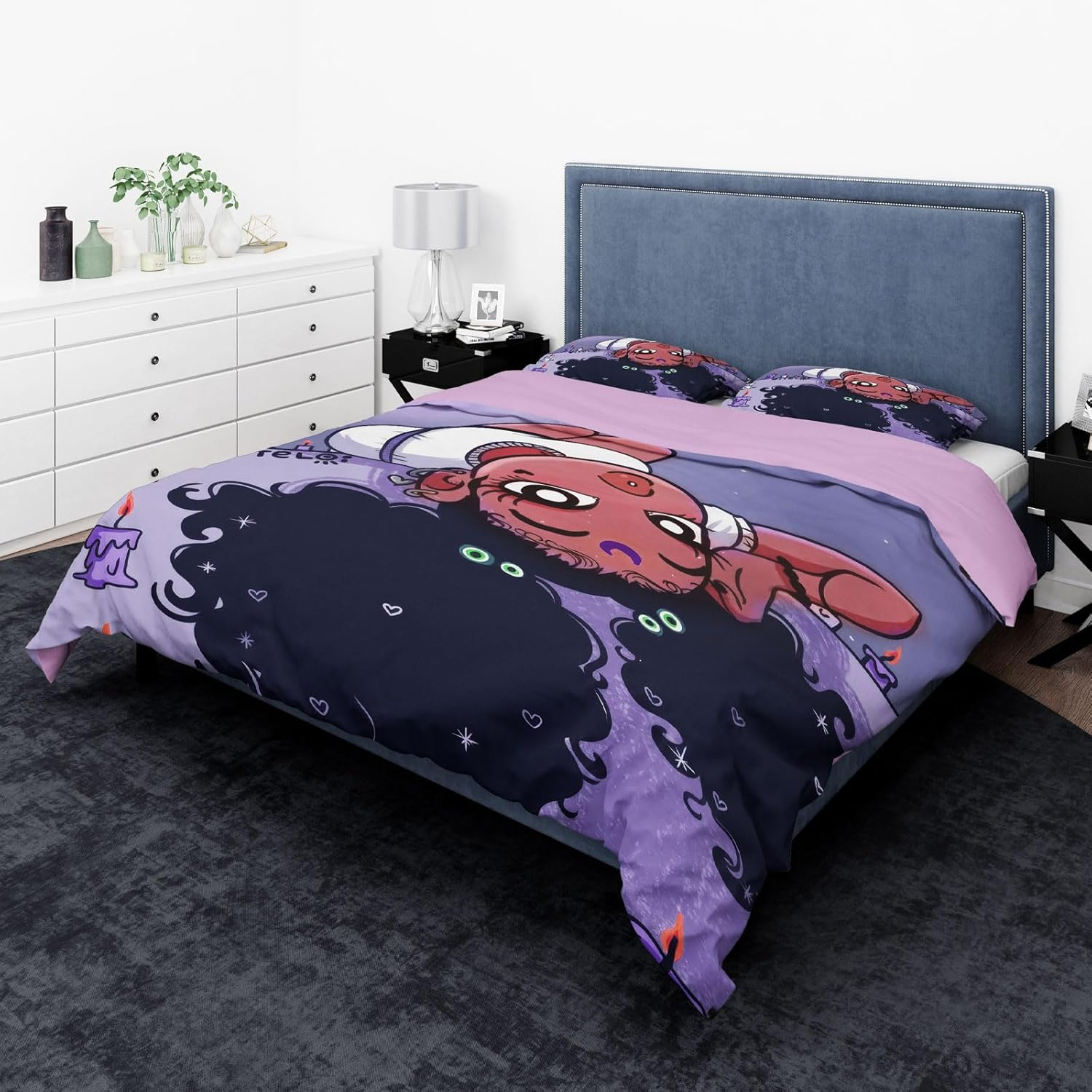 KXHHYB Black Girls Bed Linen 220 X 240 Cm, Pretty American African Black Girl Magic Purple Bed Linen Comforter Cover Set Microfibre Soft 3 Pieces (B, 220 X 240 Cm) image number 2