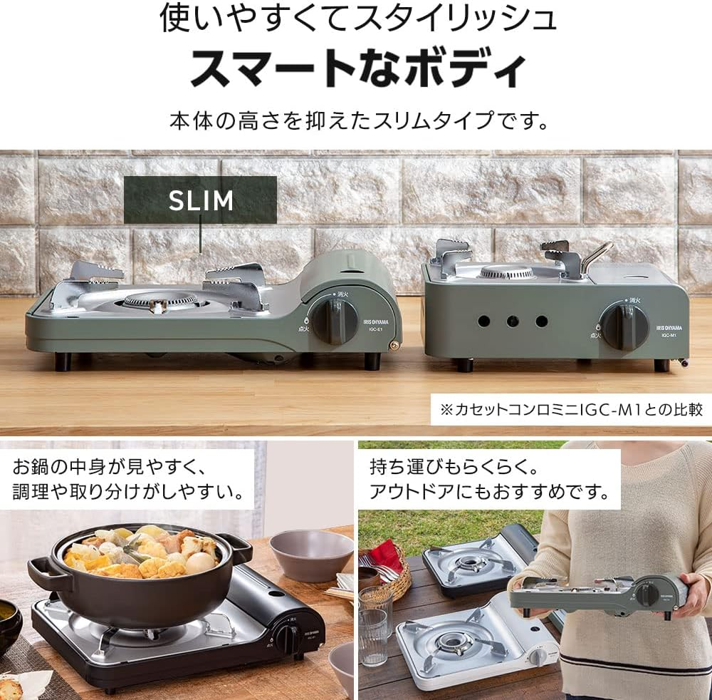 Iris Ohyama IGC-E1-W Cassette Stove, Aluminum, Off-White, Outdoor, Camping, Disaster Prevention, Tabletop Stove, Pot, Sukiyaki, Yakiniku, Home Party, image number 1