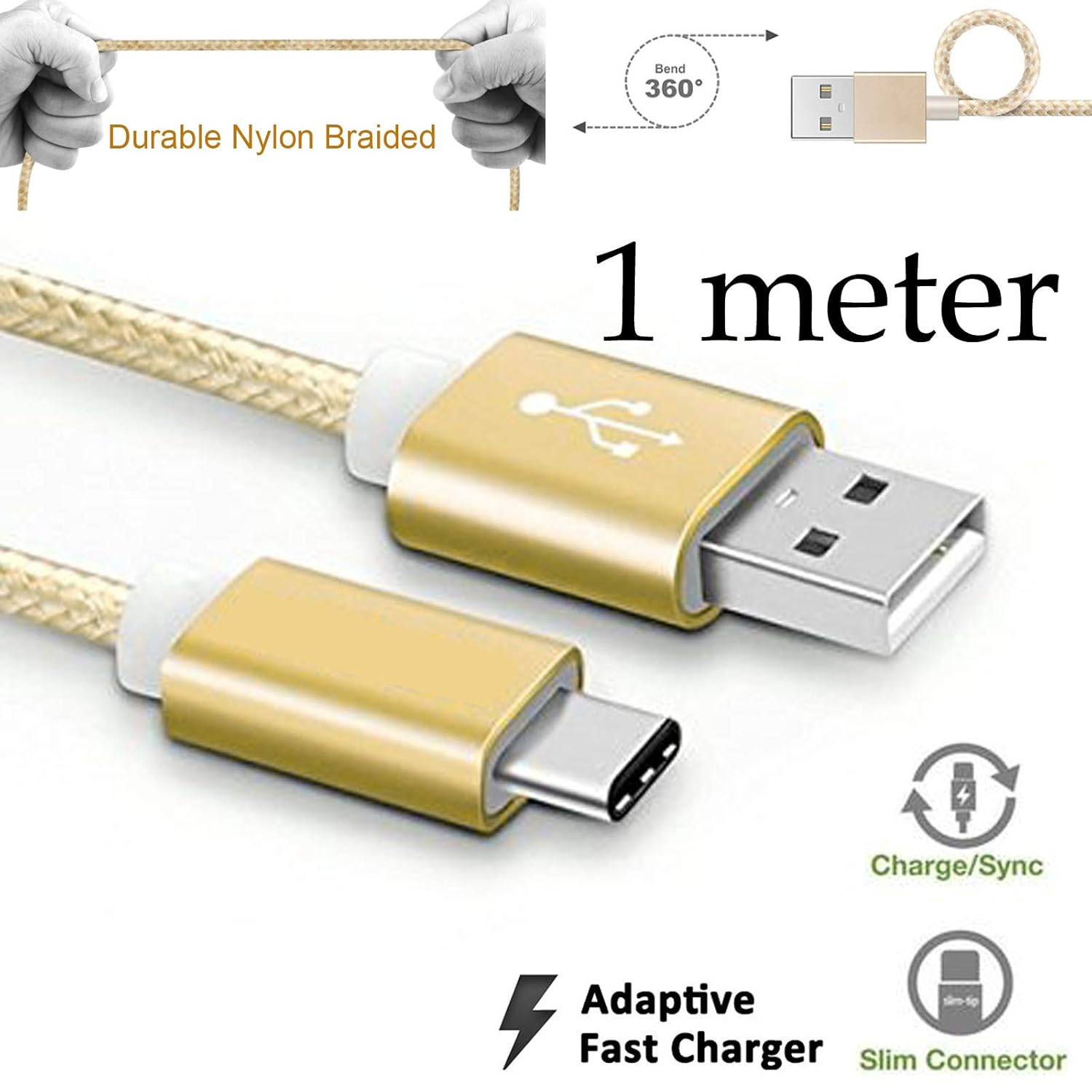 Type-C Braided Fast Charger Cable Cord for Samsung Galaxy A33 A23 A53 A13 A73 (1 Meter) image number 3