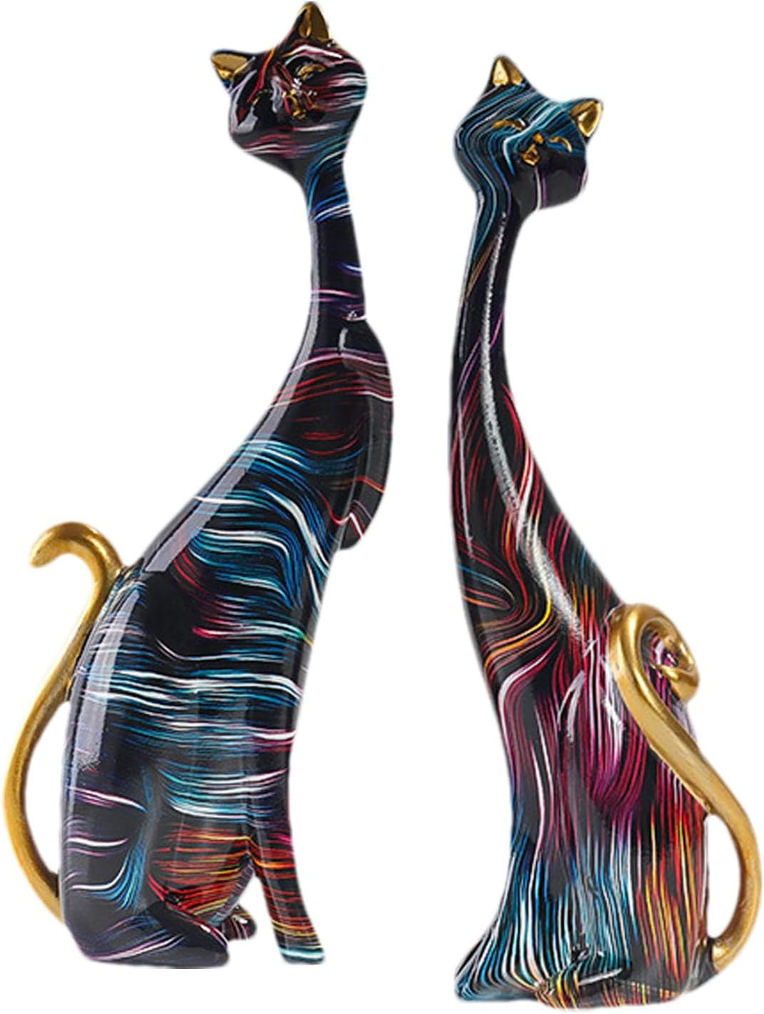 Cat Statues Home Decor | Abstract Resin Cat Figurines | Colorful Cat Statue, Oil Painting Cat Couple Sculptures Set, Modern Resin Figurines for Home Decor Living Room Bathroom Buniq image number 4
