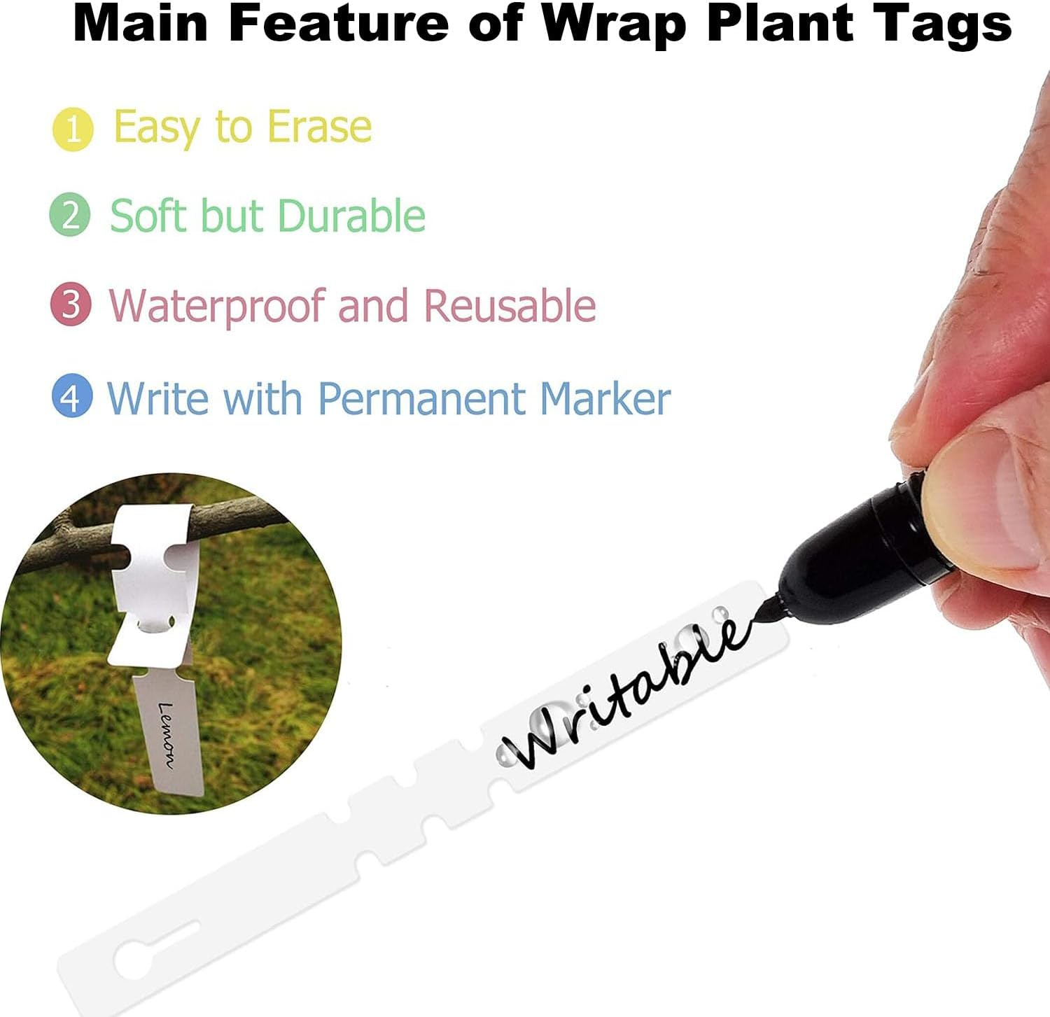 120Pcs 6 Colors Wrap around Adjustable Plant Tree Hanging Tags, Plastic Plant Labels Wrap around Tree Tags Markers, Adjustable Nursery Garden Labels Plant Tags with Large Writing Surface image number 3