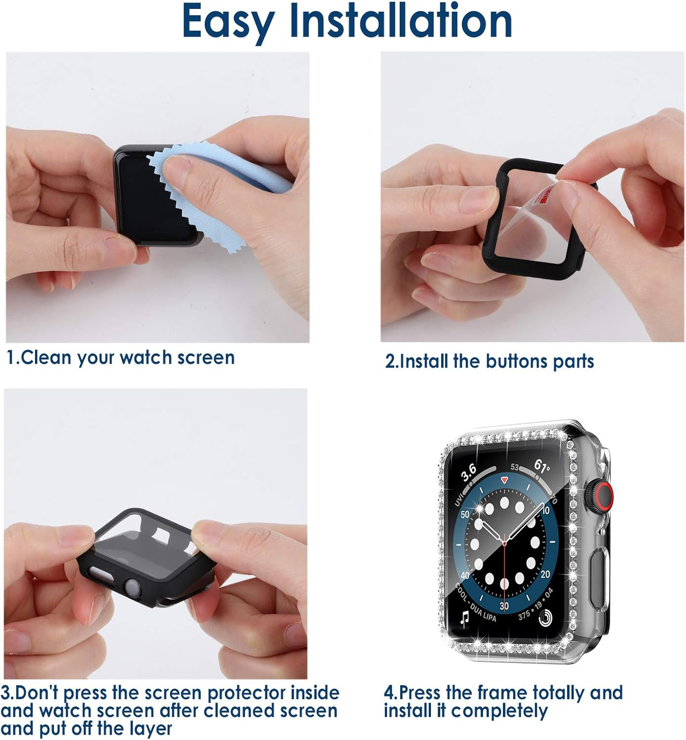 Simpeak 5 Pack Bling Screen Protector Case Compatible with Apple Watch 38Mm 42Mm 40Mm 44Mm 41Mm 45Mm Series 10 42Mm 46Mm, Protector Case Replacement for Iwatch Series 10 9 8 7 6 SE 5 4 3 2 1 (44Mm)