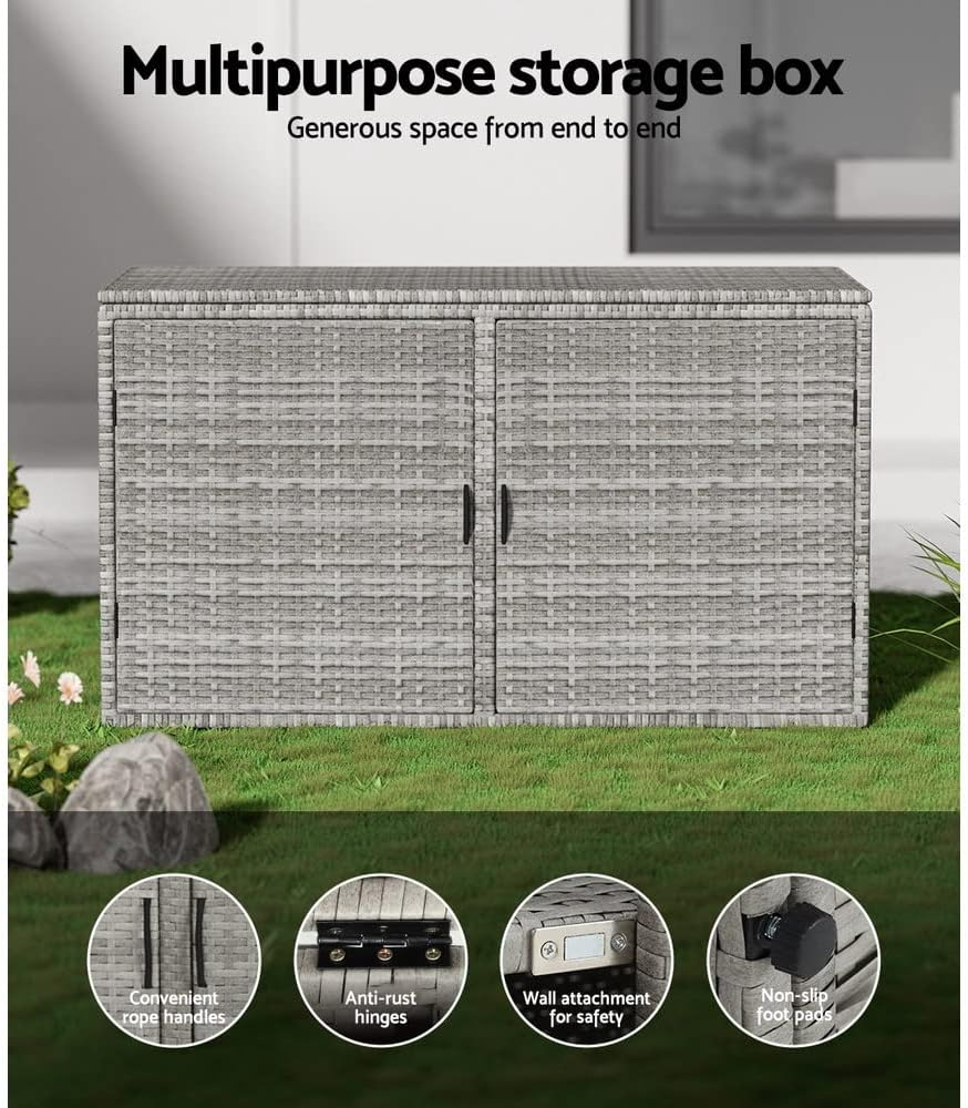 Gardeon Outdoor Storage Cabinet, 63Cm Tall Wicker Cupboard Tool Box Garden Shed Shelving Storages Bench Tools Chest Organiser Home Furniture Garage Setting, Lockable Adjustable Shelves Grey image number 2