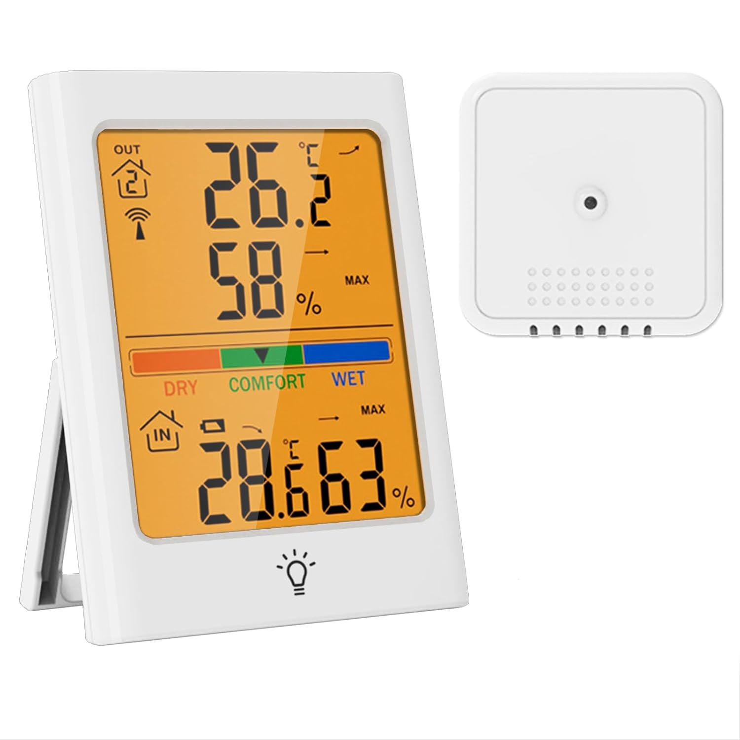 Indoor Outdoor Digital Thermometer Hygrometer Wireless, Smart Temperature and Humidity Monitor with 100M Range Remote Sensor, Automatic Backlight for Home, Warehouse, School (White) image number 5
