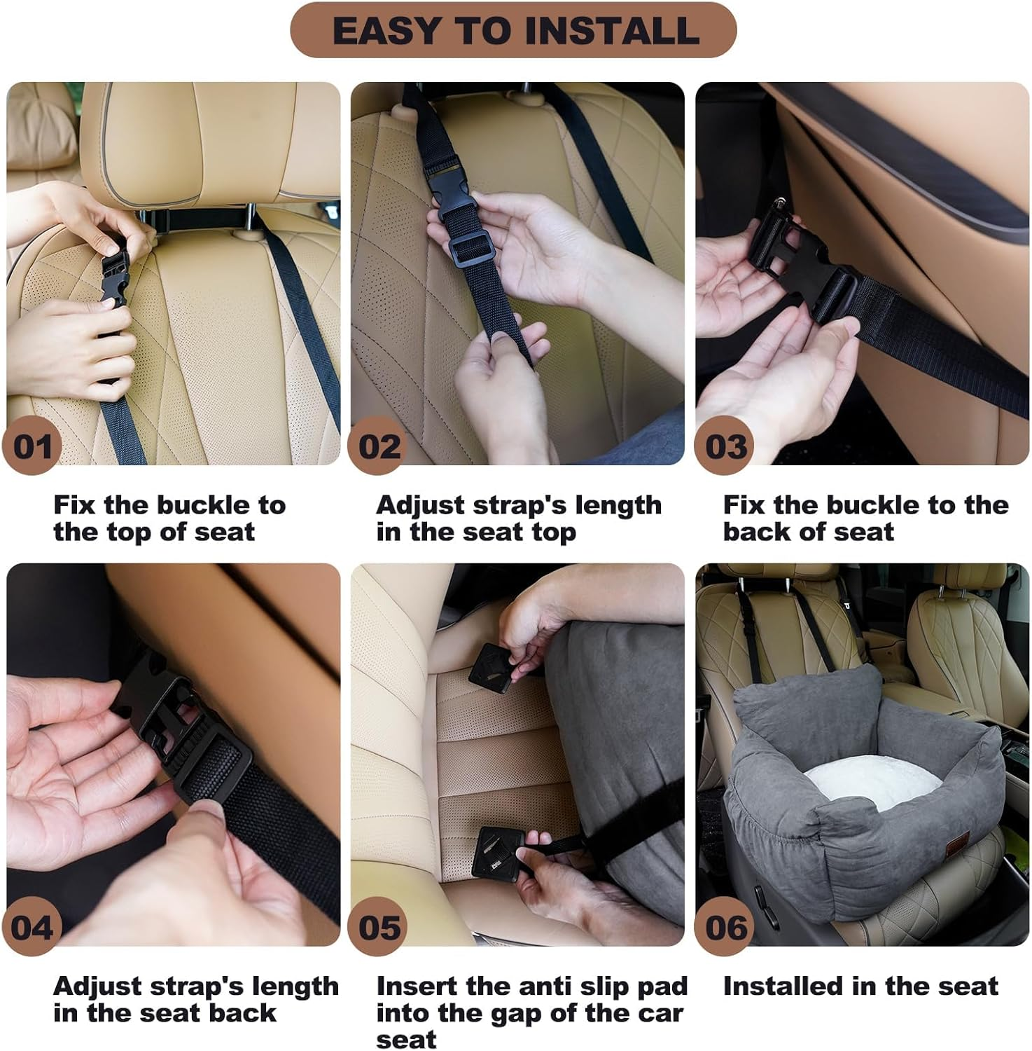 Small Dog Car Seat, Small Dog Car Seat, Washable and Stain-Resistant Dog Car Seat for Small Dogs, Safety Seat, High-Quality Fabric with Storage Bag, Grey image number 3